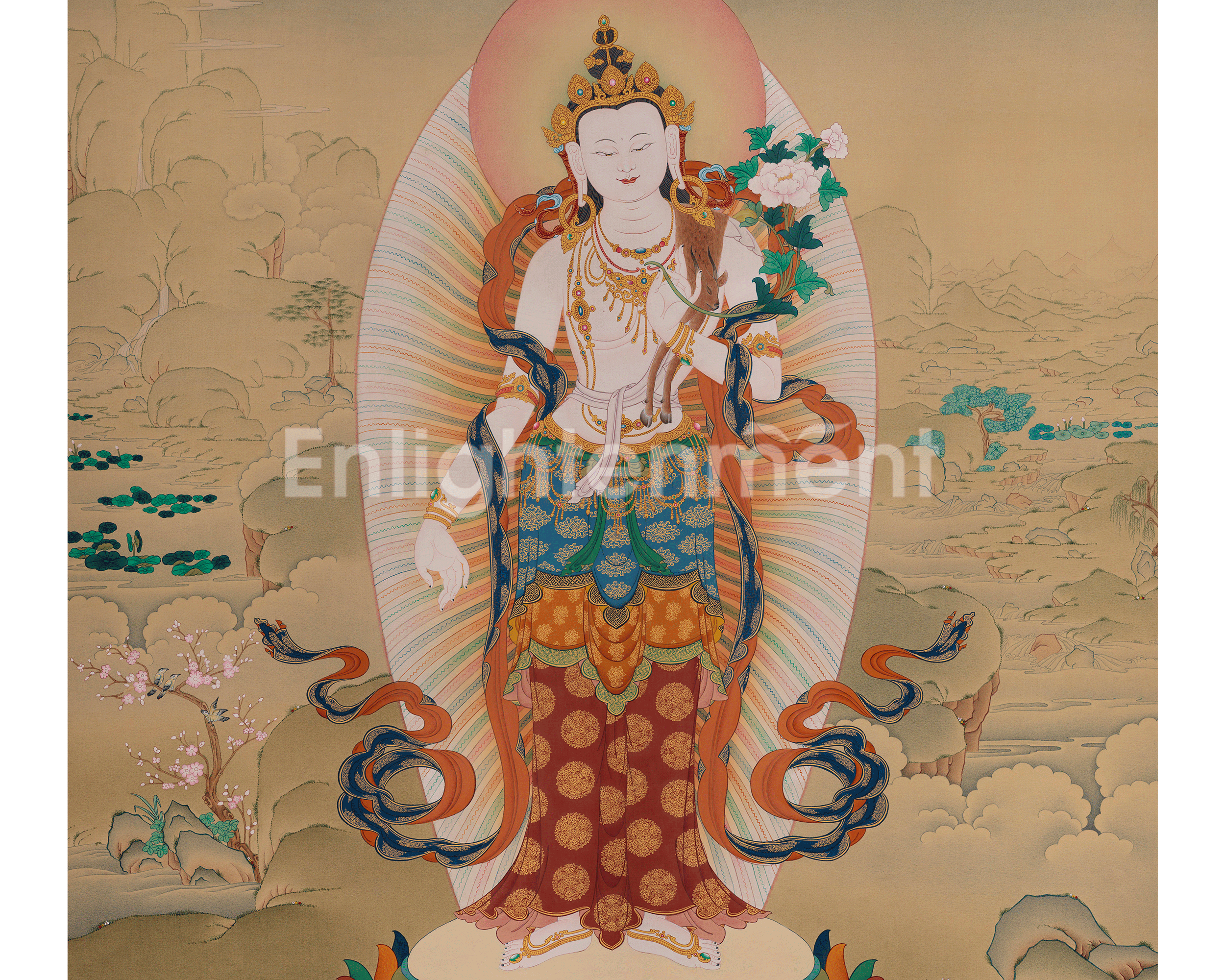 Tibetan Standing Chenrezig Thangka | The Bodhisattva of Compassion