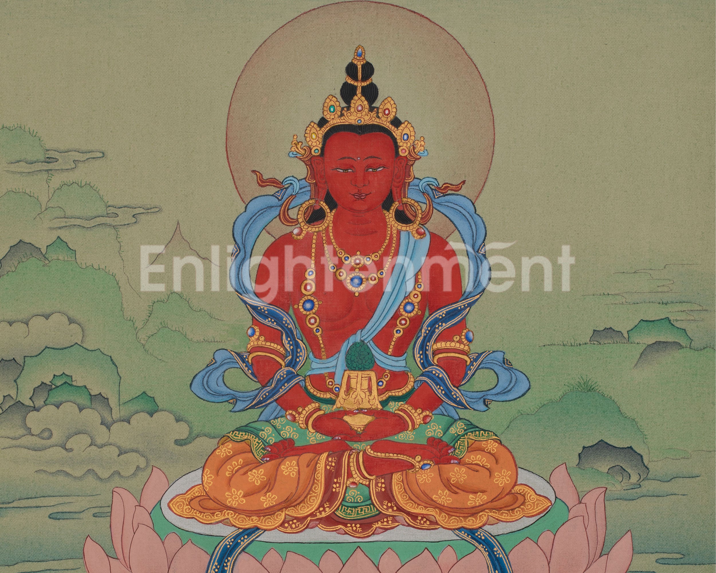 Traditional Buddha Amitayus Thangka | Longevity, Wisdom, and Enlightened Blessings