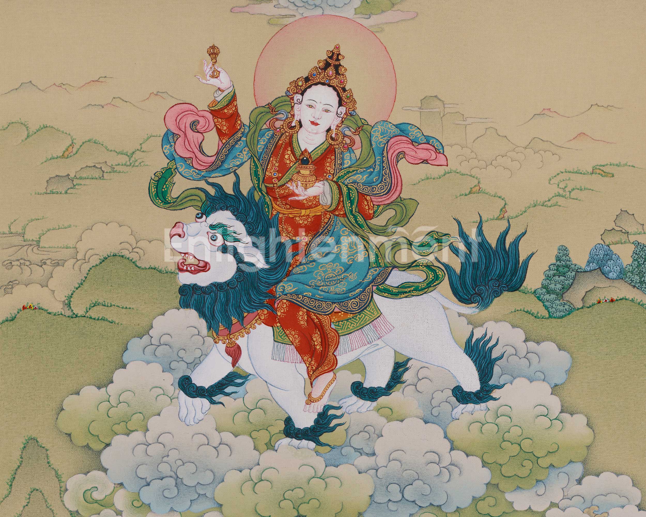 Traditional Tsheringma With Milarepa Thangka | Symbolized Wisdom and Spiritual Guidance