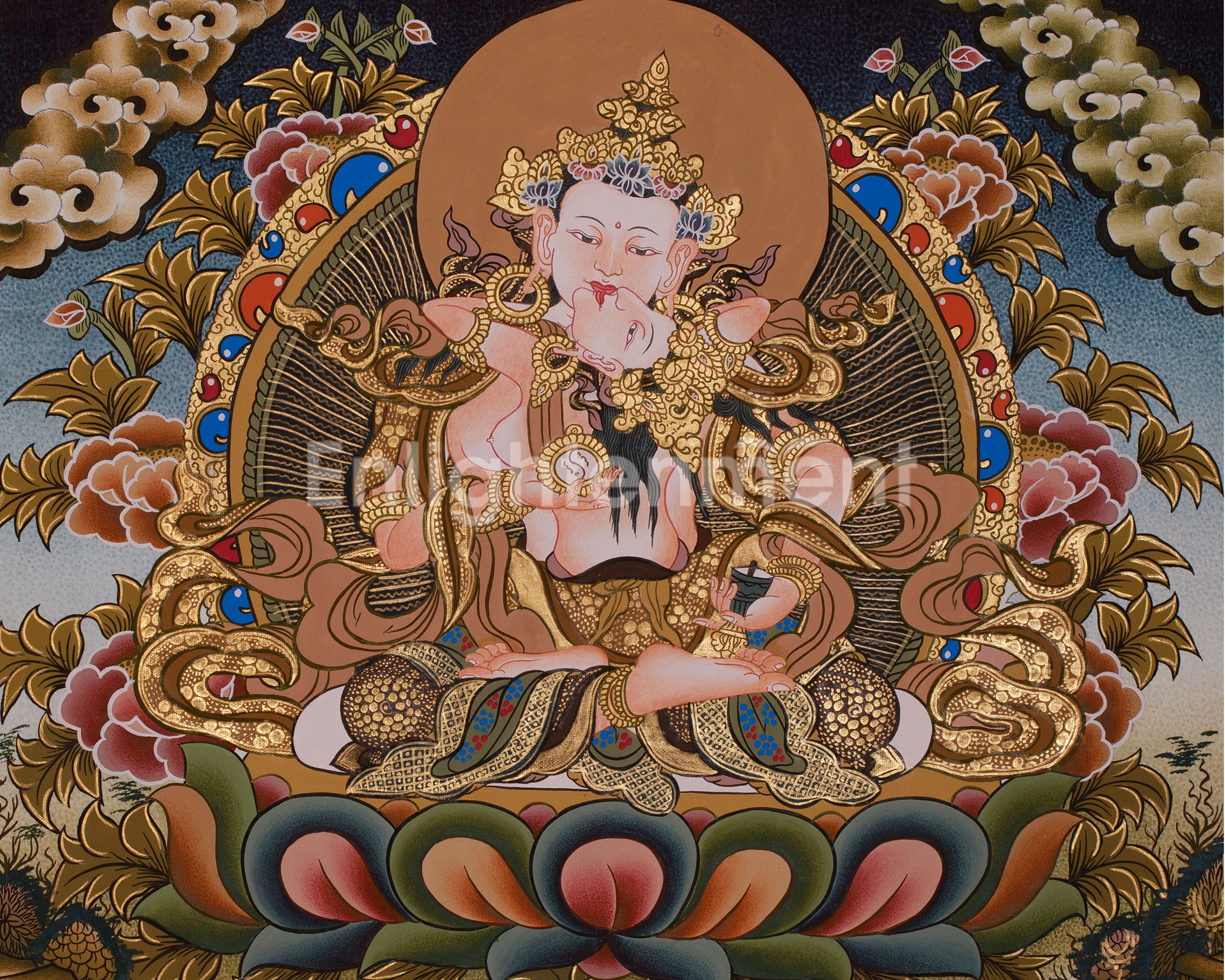 Hand-Painted Heruka Vajrasattva and Consort Thangka | Divine Union of Wisdom and Compassion