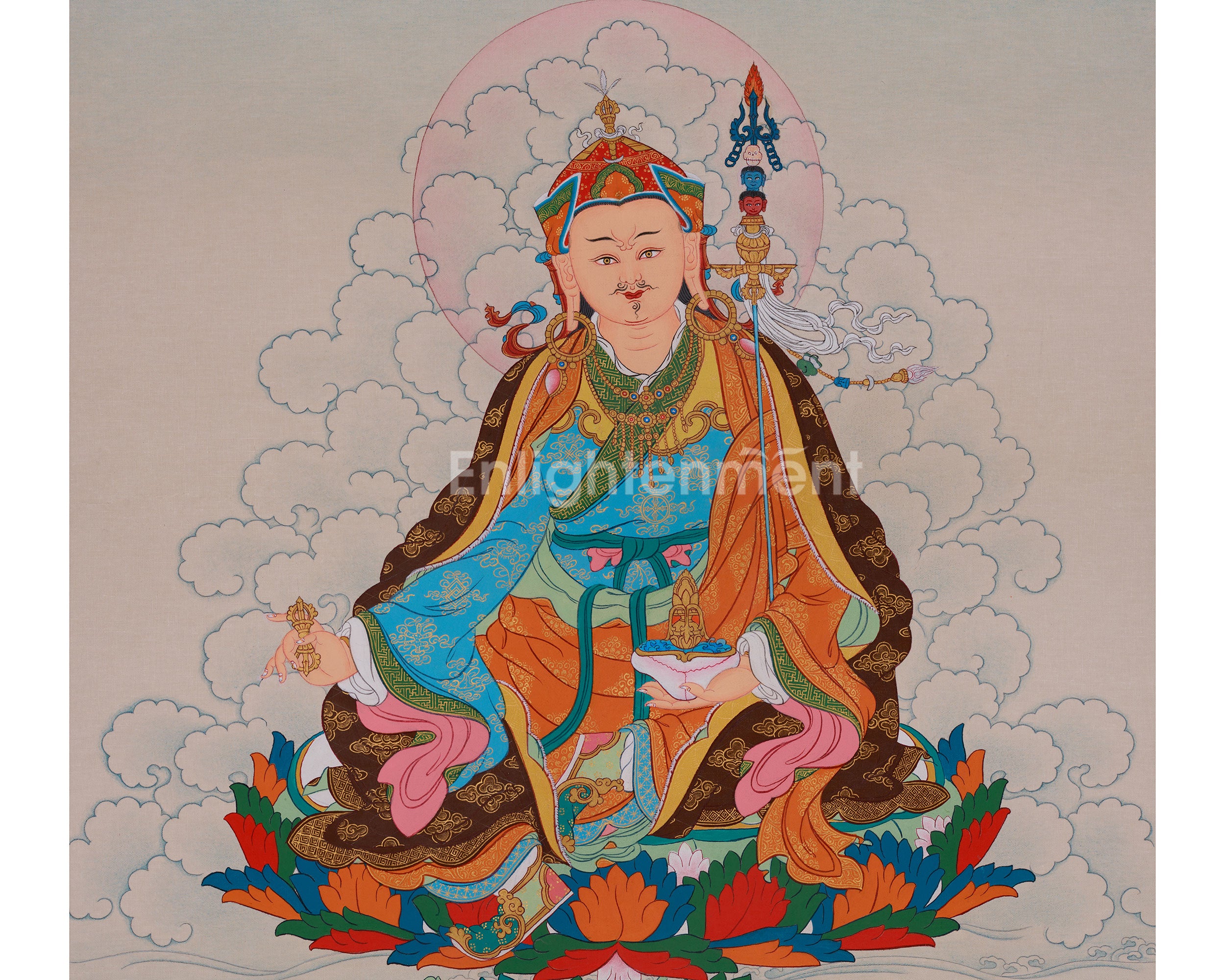 Lotus-Born Guru Rinpoche Art | Tibetan Himalayan Thangka | Spiritual Altar
