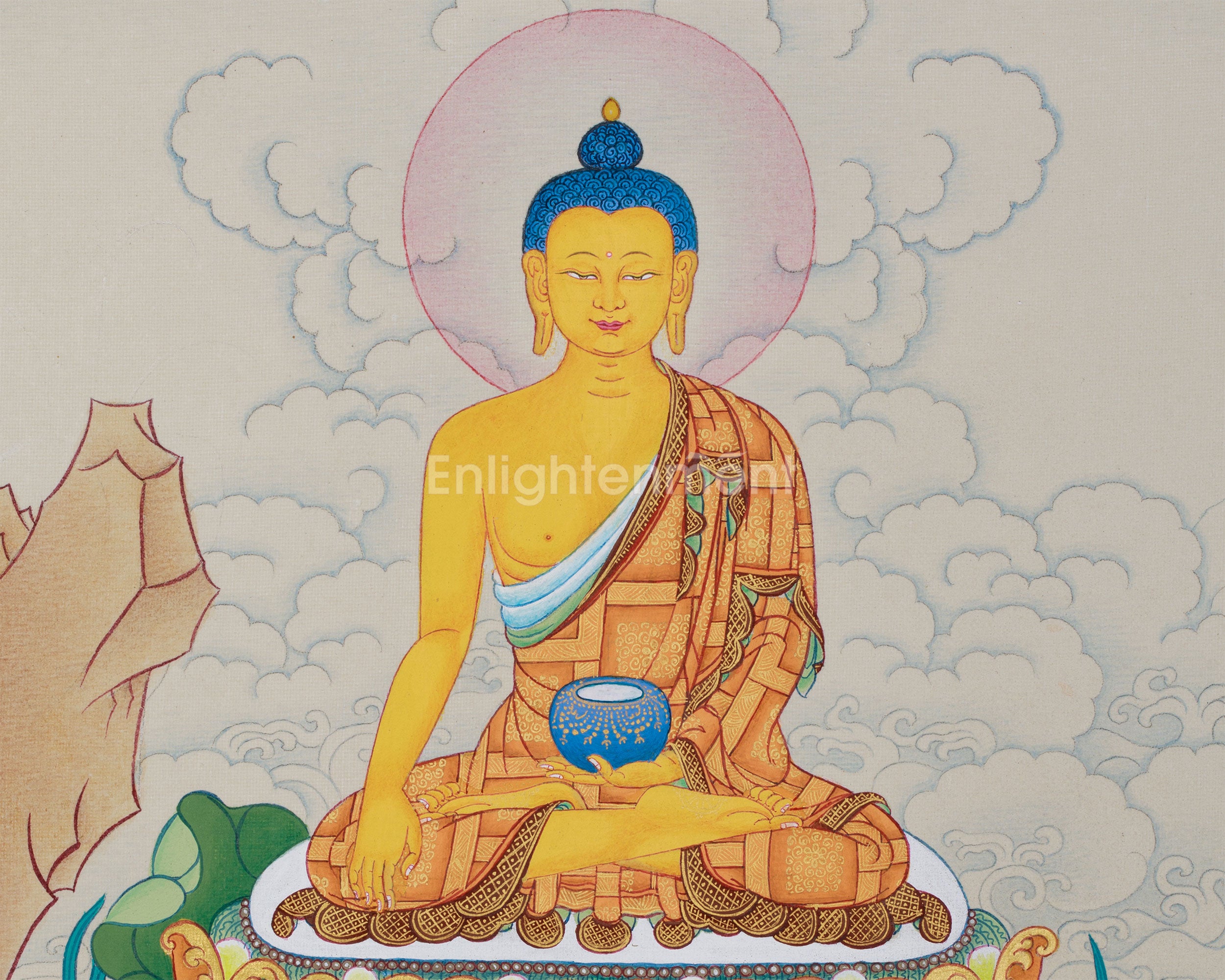 9-Inches Shakyamuni Buddha Thangka | Hand-Painted with Natural Stone Colors and 24K Gold