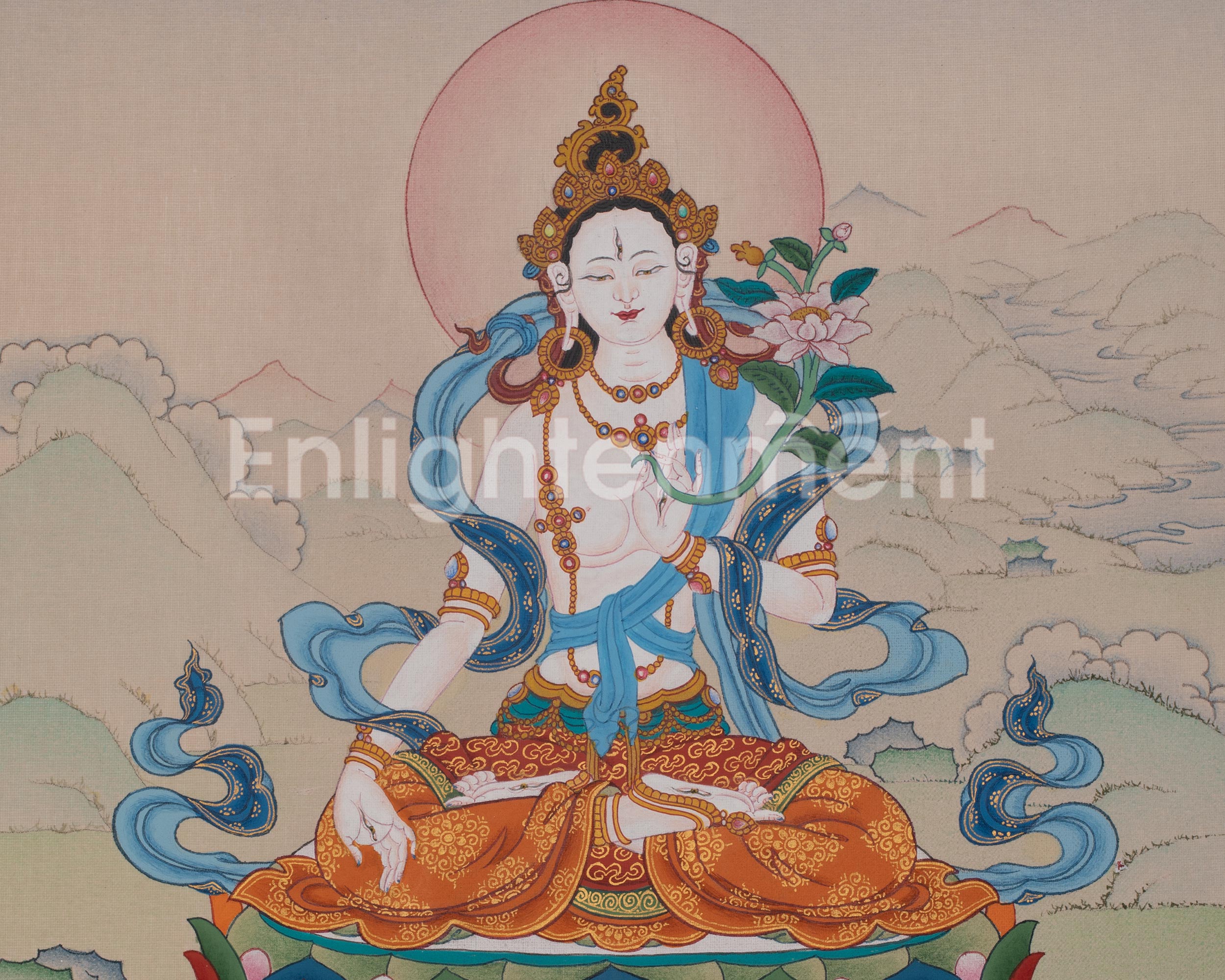 White Tara Longevity Artwork | Meditation Thangka | Seven Eyed Deity | Home Decor