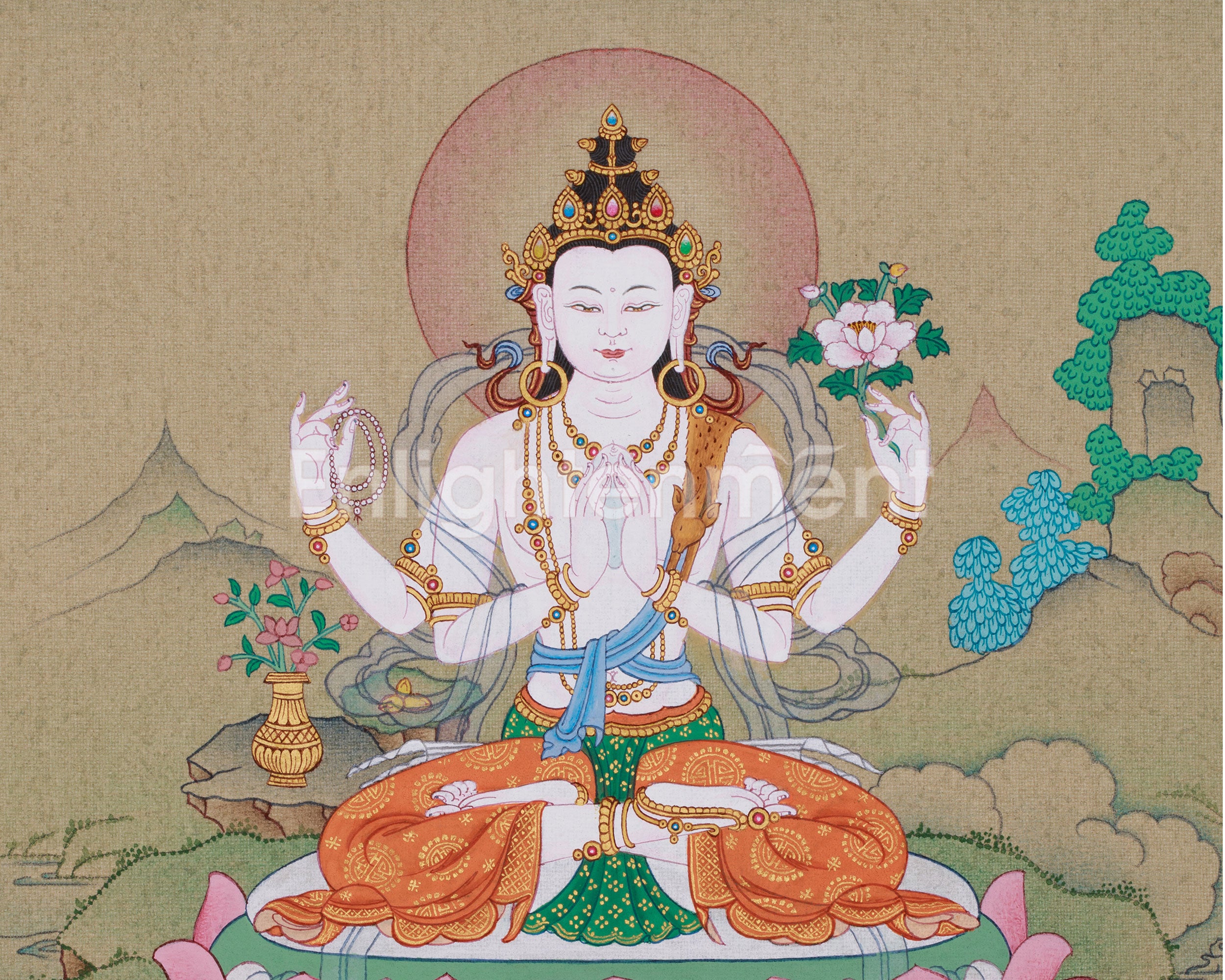 The Four Armed Chenrezig Thangka | Avalokiteshvara’s Boundless Compassion