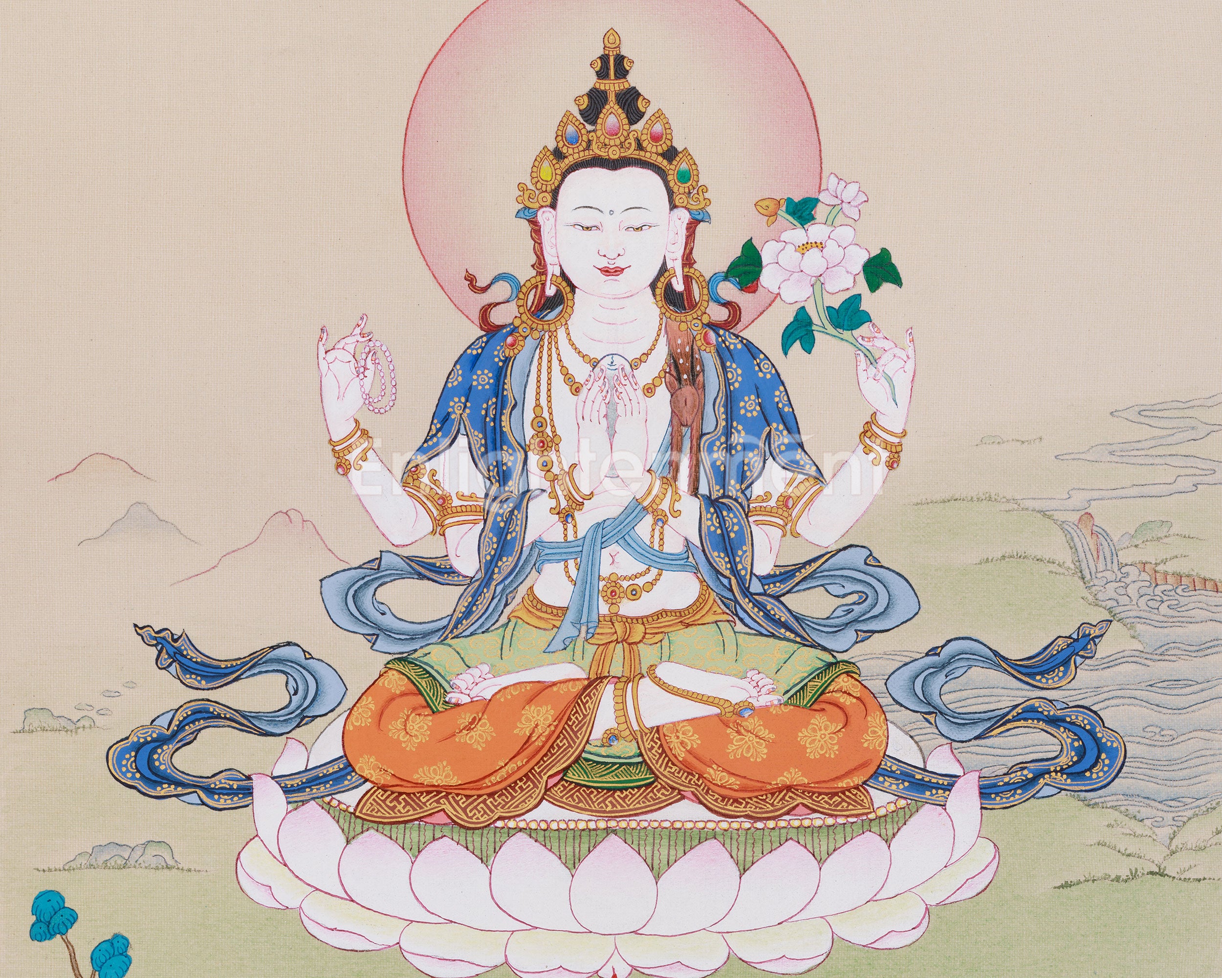 Bodhisattva of Compassion, Avalokiteshvara | A Sacred Thangka of Mercy and Protection
