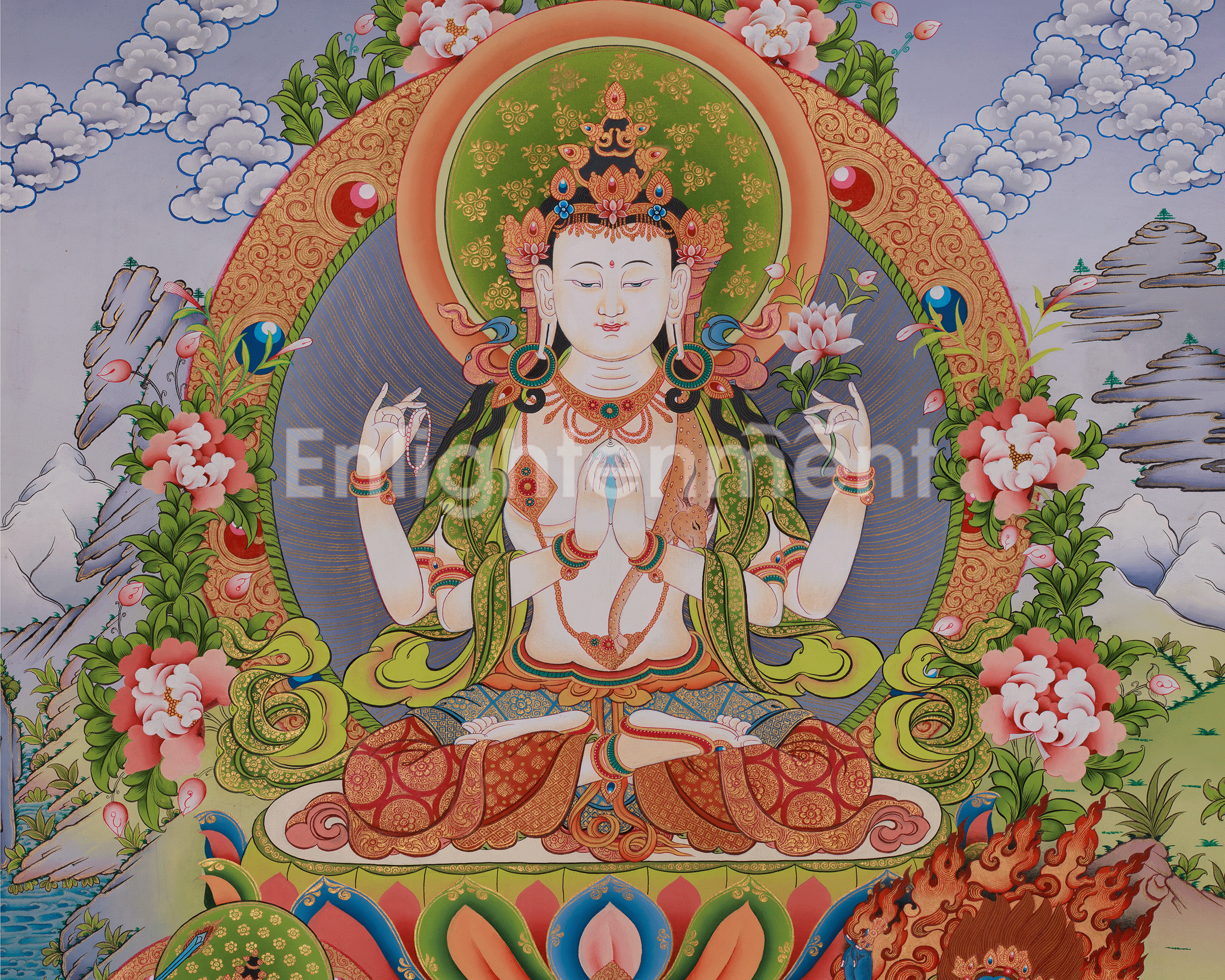 Four-armed Chenrezig Art | Sacred Avalokiteshvara Thangka