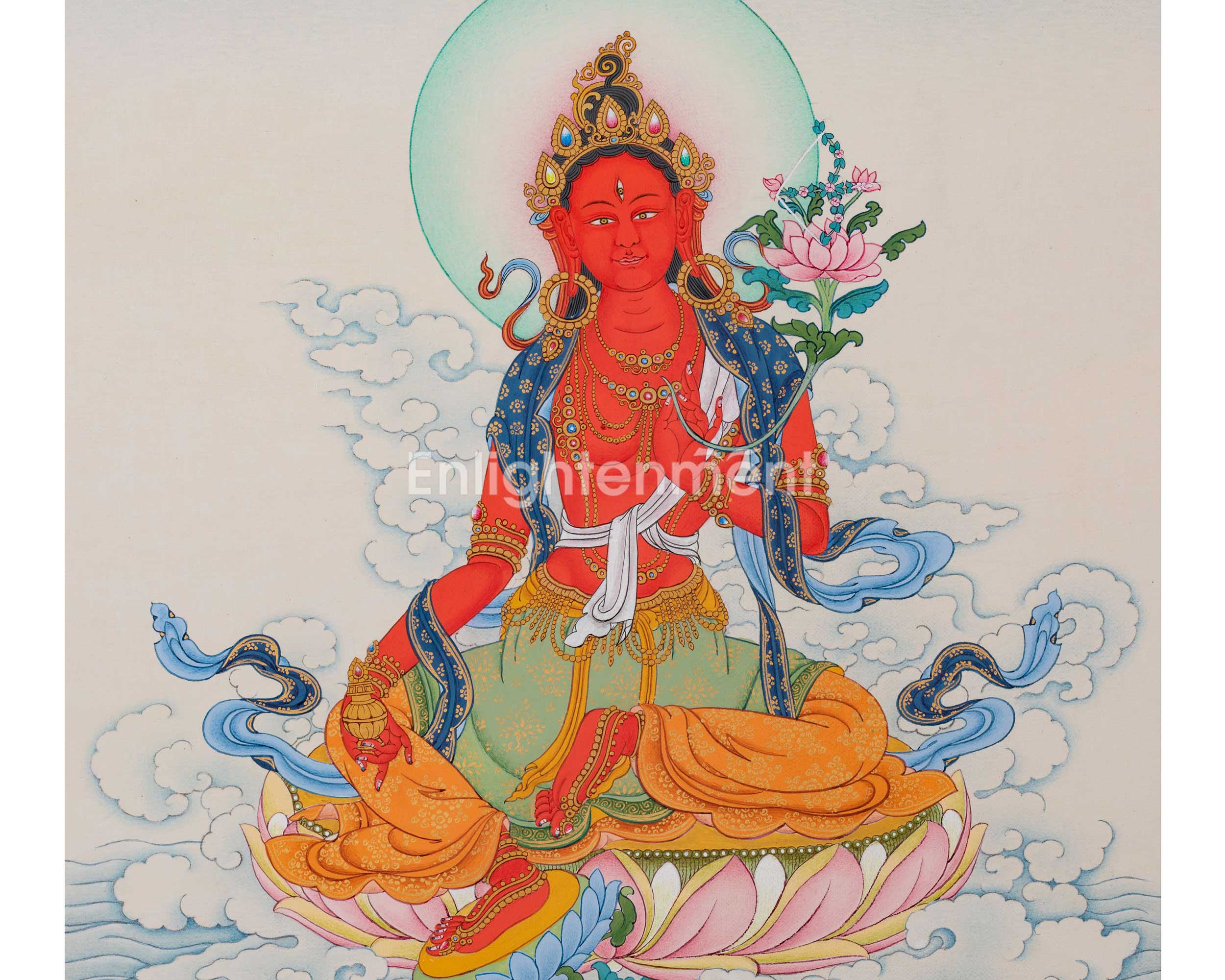 Hand Painted Red Tara Thangka | Traditional Buddhist Artwork | Thangka For Dakini Mantra Pratice