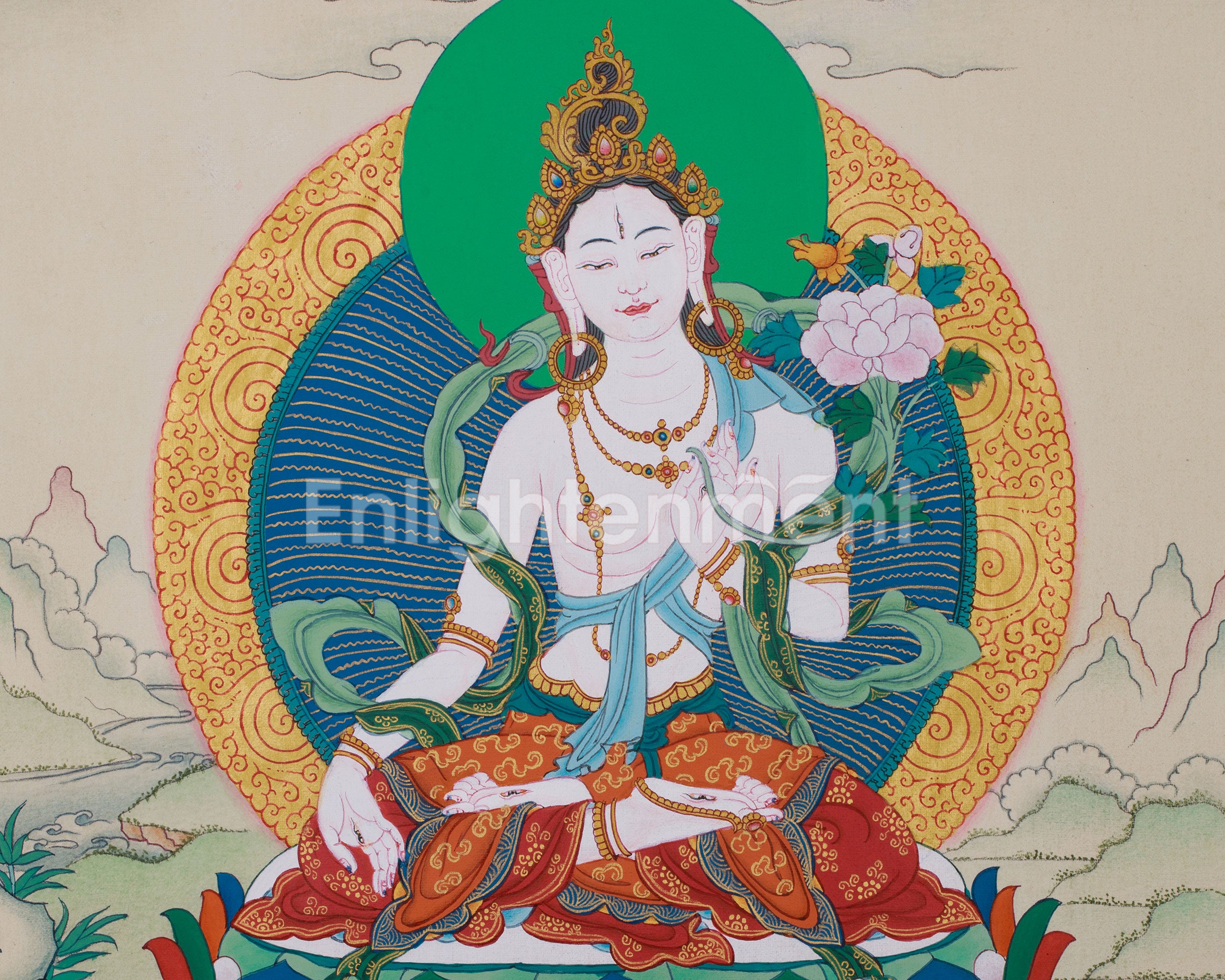Original Tibetan White Tara Painting | Female Bodhisattva of Healing