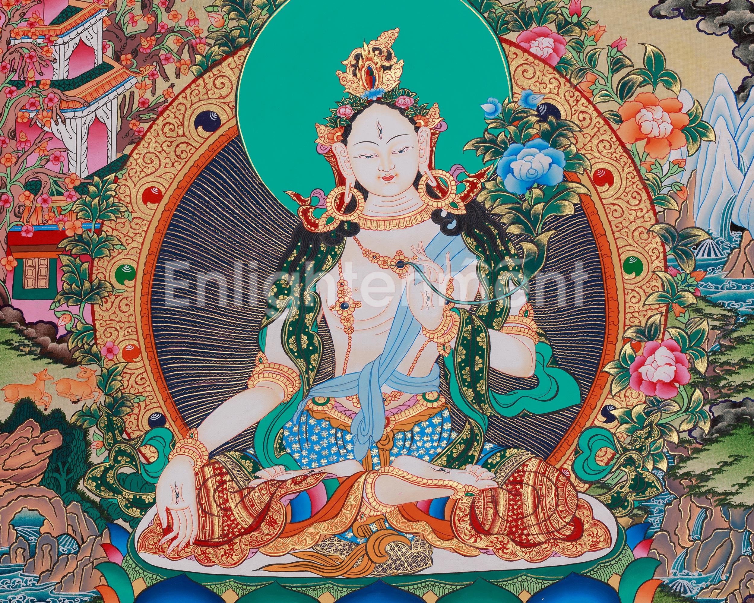 Sita Tara Healing Deity Thangka | A Revered Female Buddha | Seven-Eyed Goddess