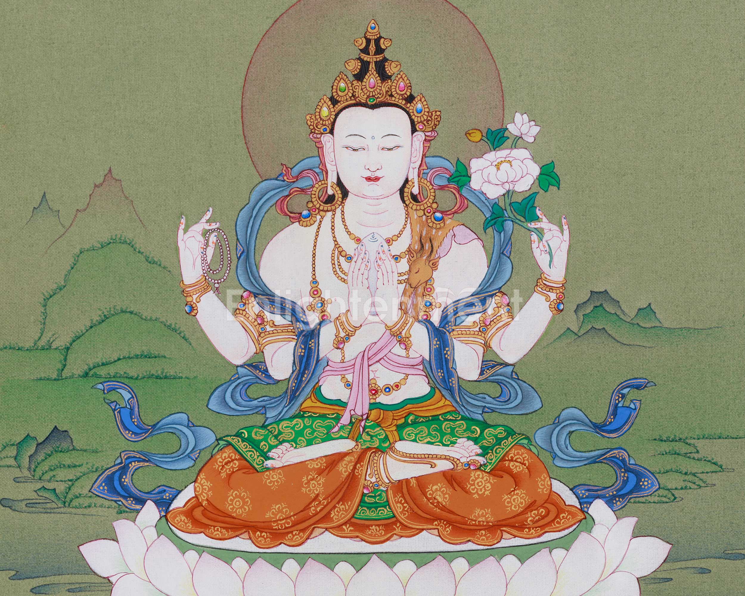 Traditional Four-Armed Avalokiteshvara Thangka | Chenrezig Painting