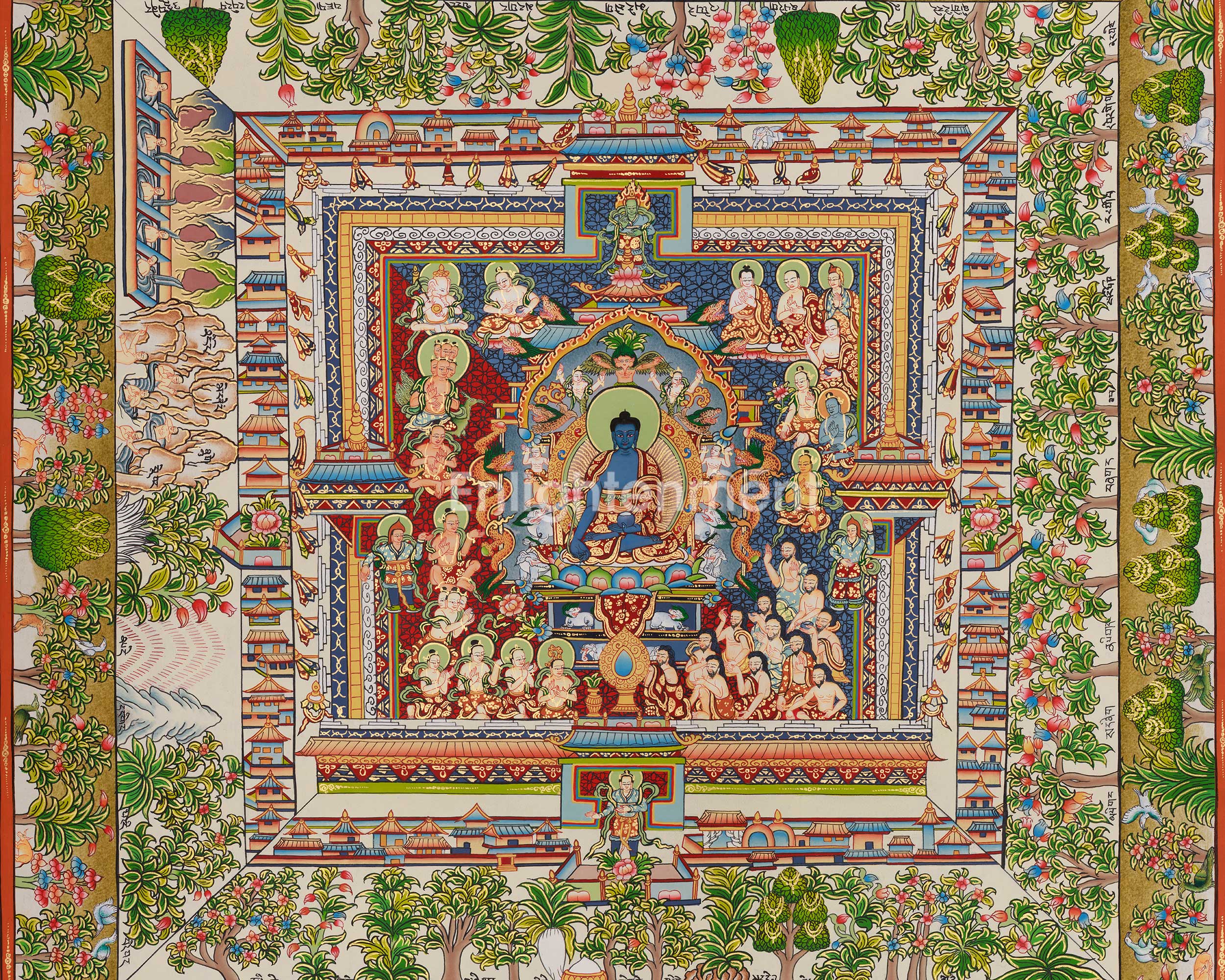 Medicine Buddha Mandala Thangka | Divine Buddhist Art of Healing Wisdom