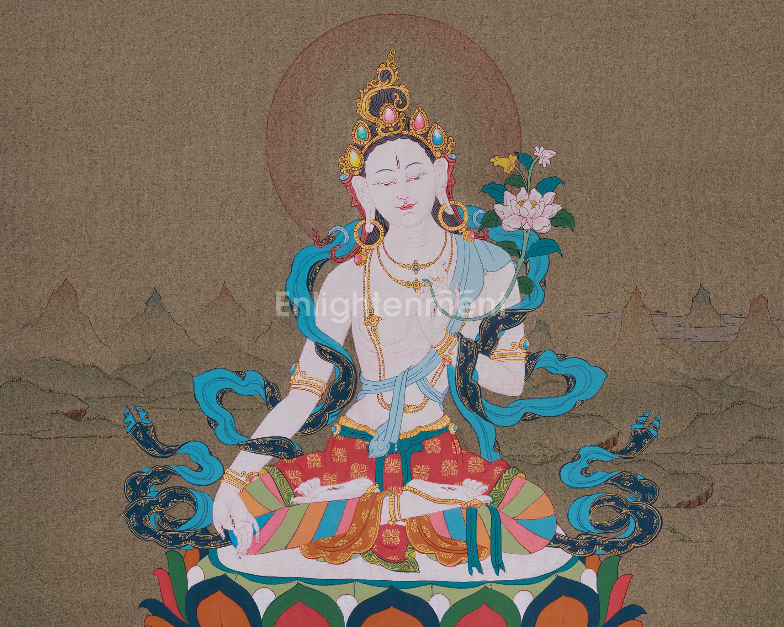 White Tara, Healing Goddess | Tibetan Artwork of Longevity and Protection
