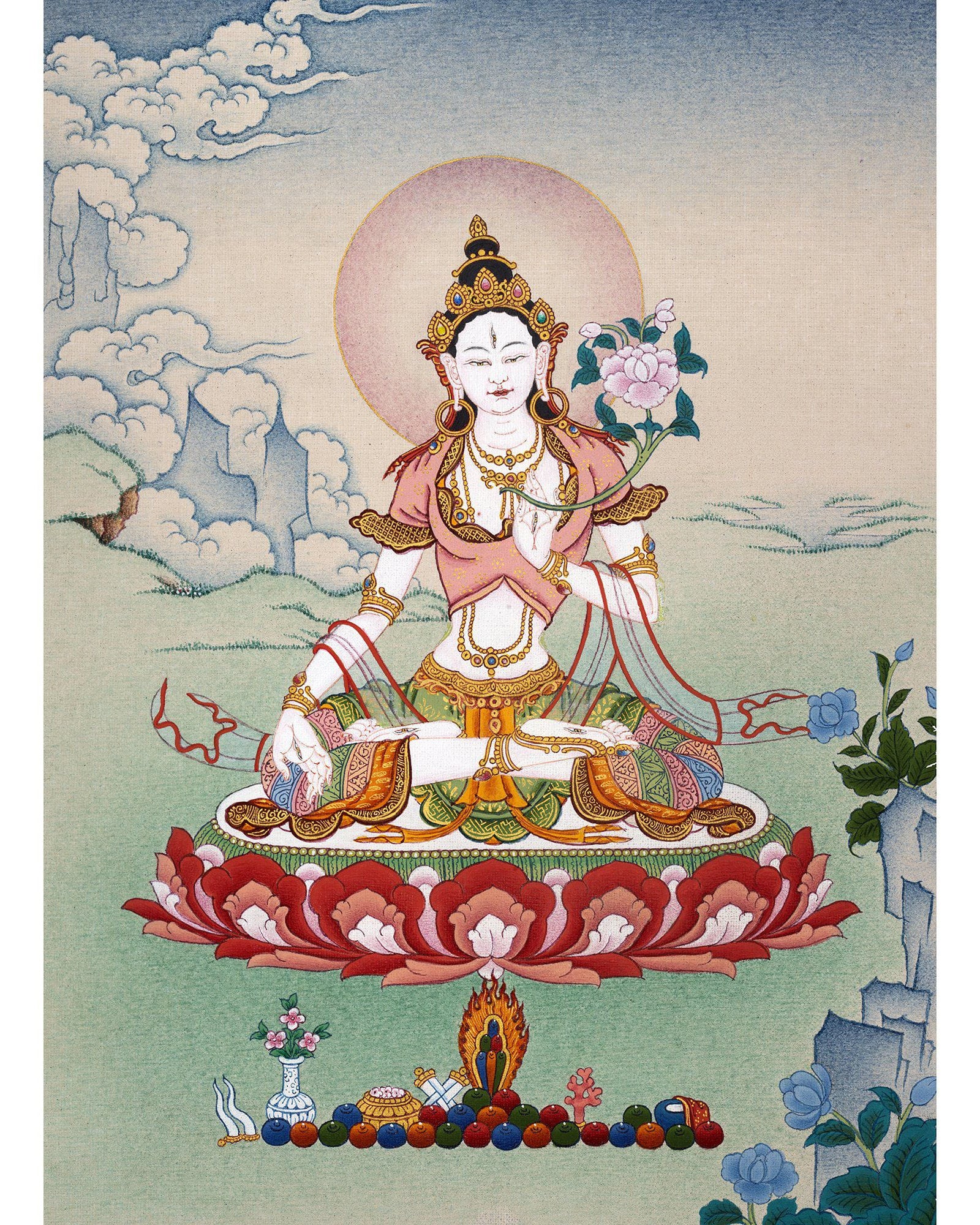 White Tara Thangka | Tibetan Tara Painting (includes Brocade)