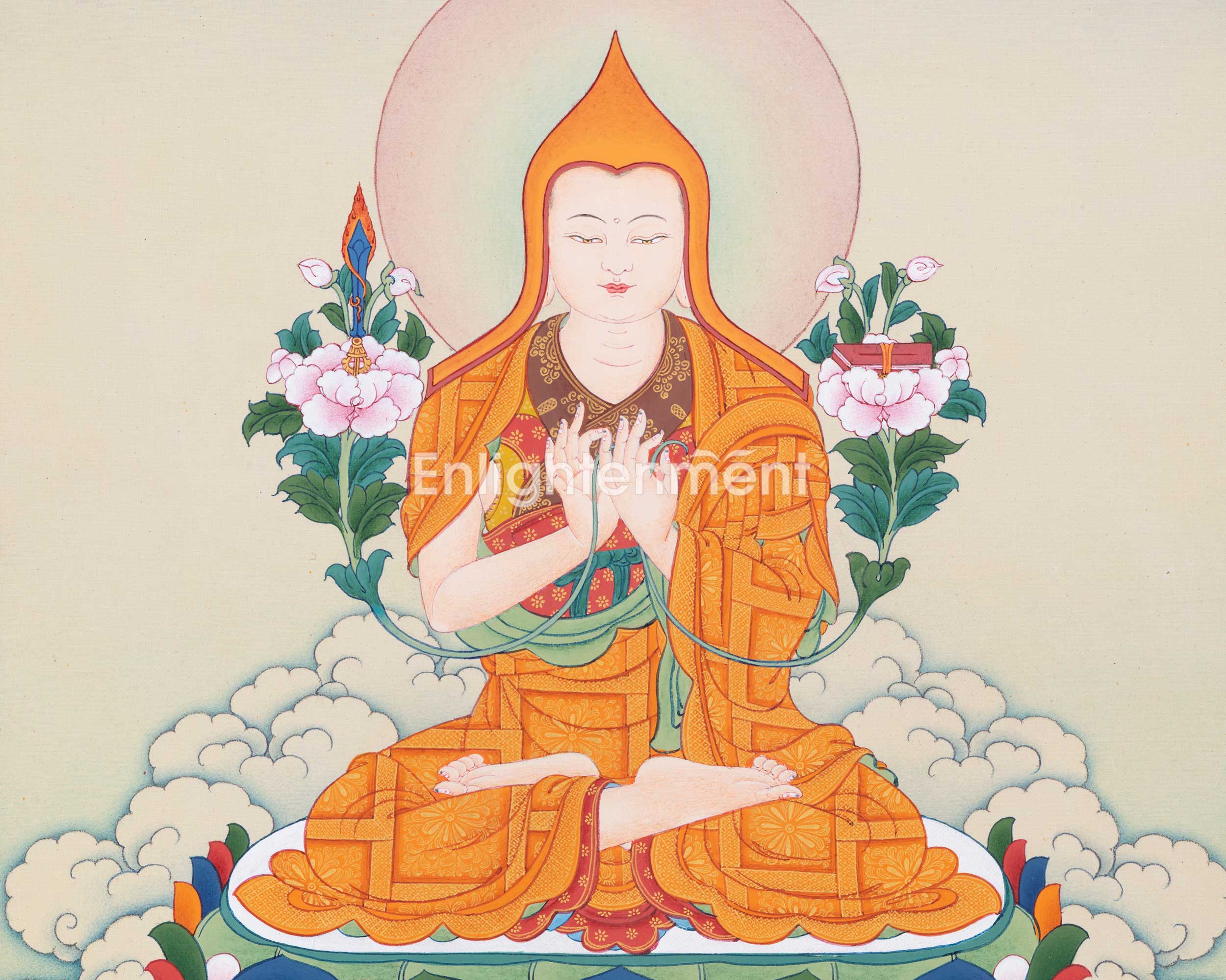 Exquisite Thangka Art Of Je Tsongkhapa | Hand Painted Tibetan Buddhist Artwork |
