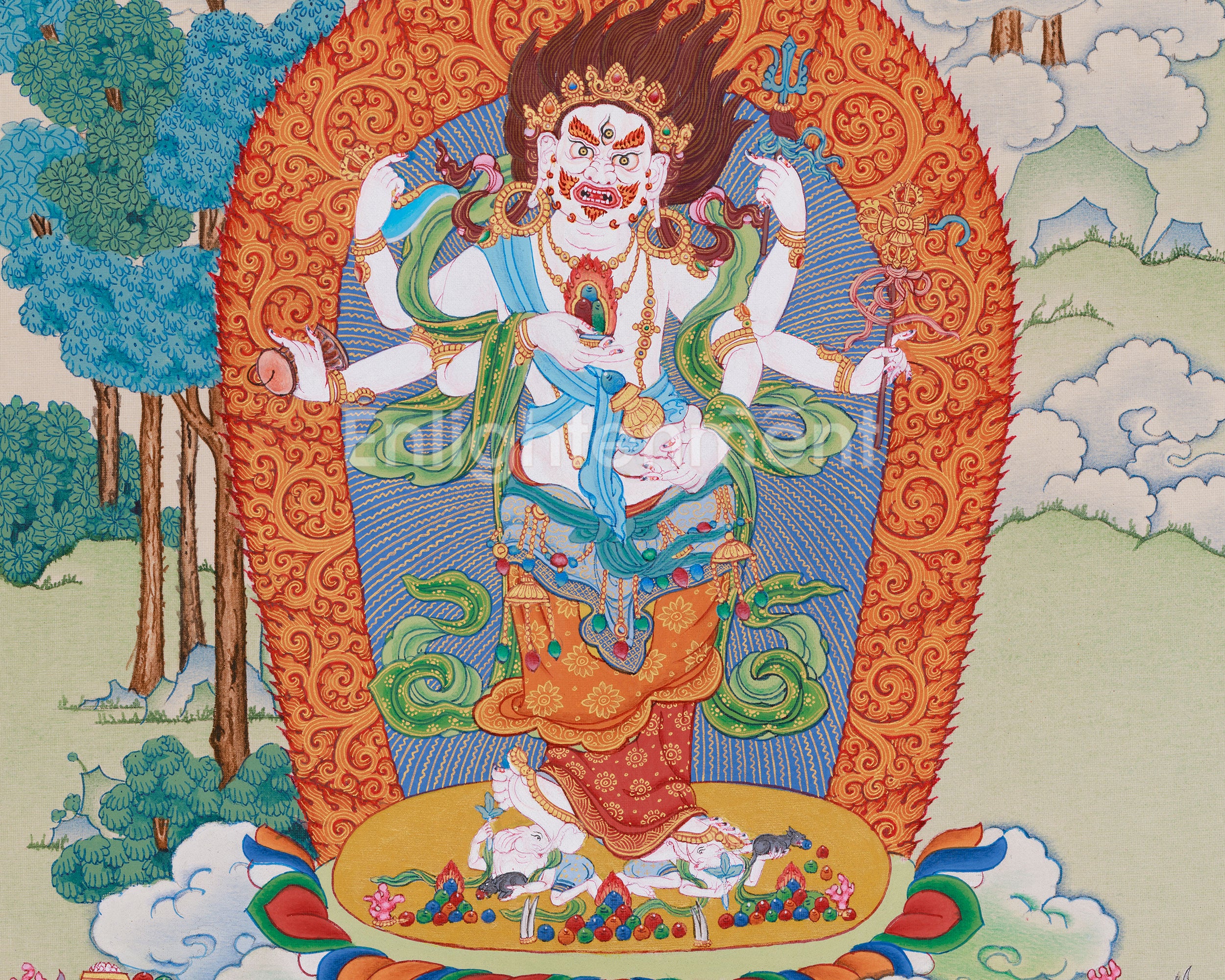 Wrathful White Mahakala | Buddhist Thangka of Protection & Prosperity