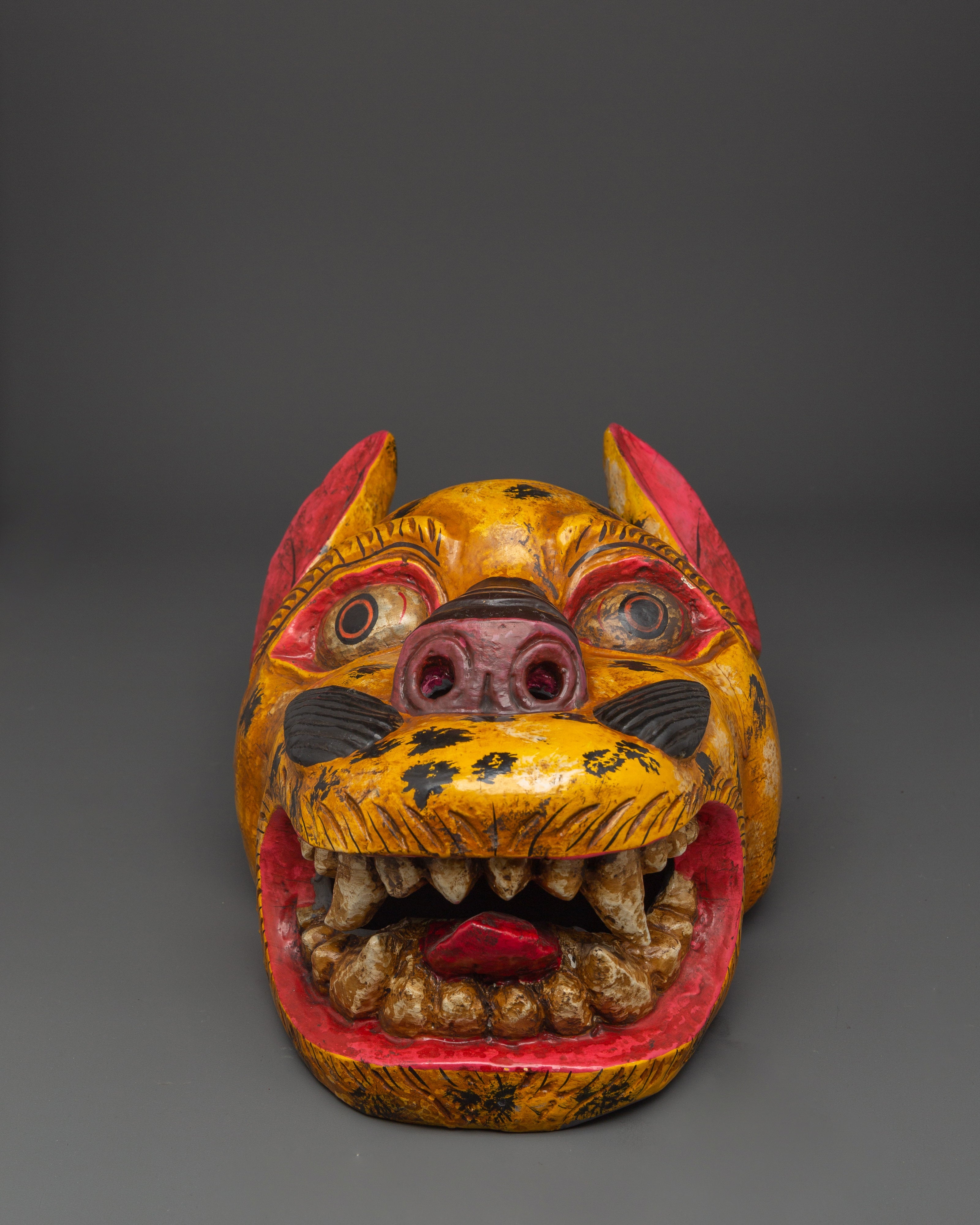 Handcrafted Leopard Wall Mask in Painted Wood | Himalayan Animal Spirit Decor