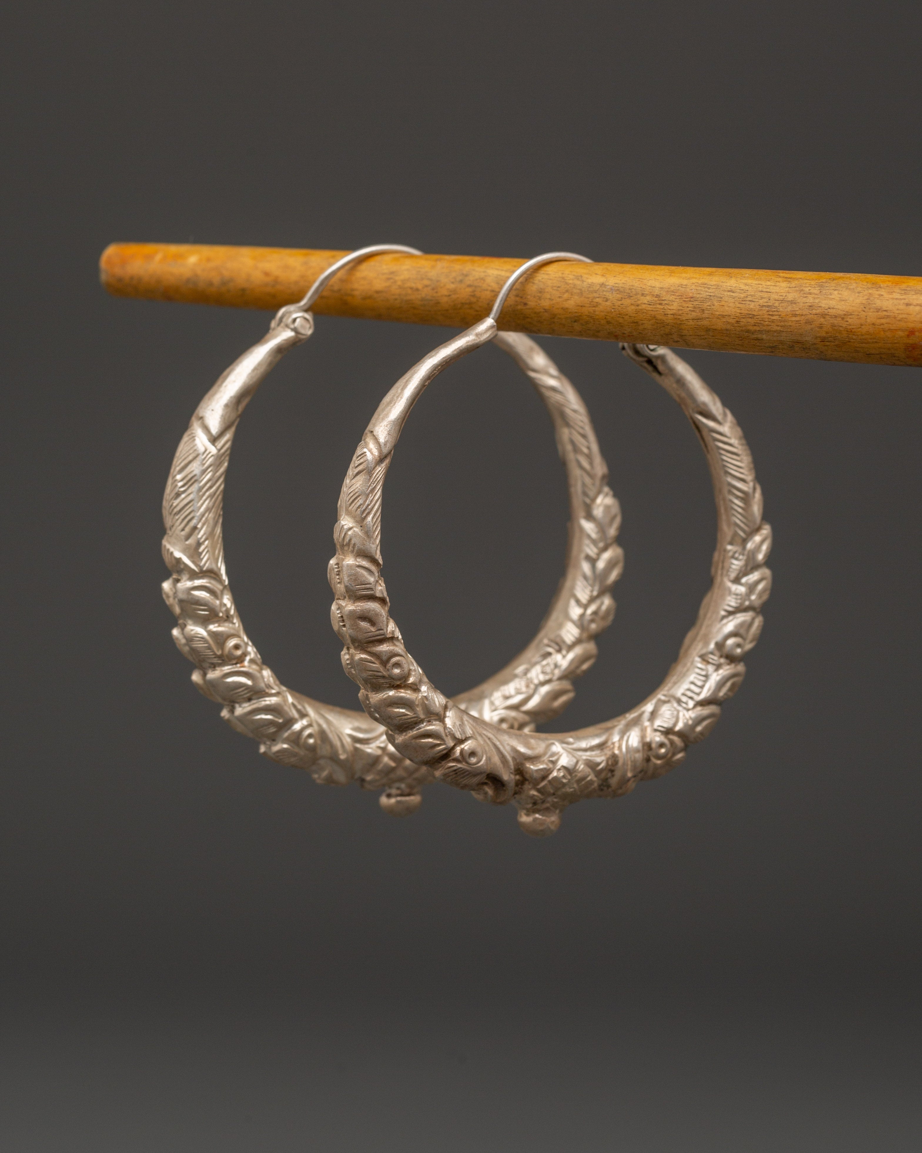 Handcrafted Tibetan Hoop Earrings Set | Traditional Silver Earrings