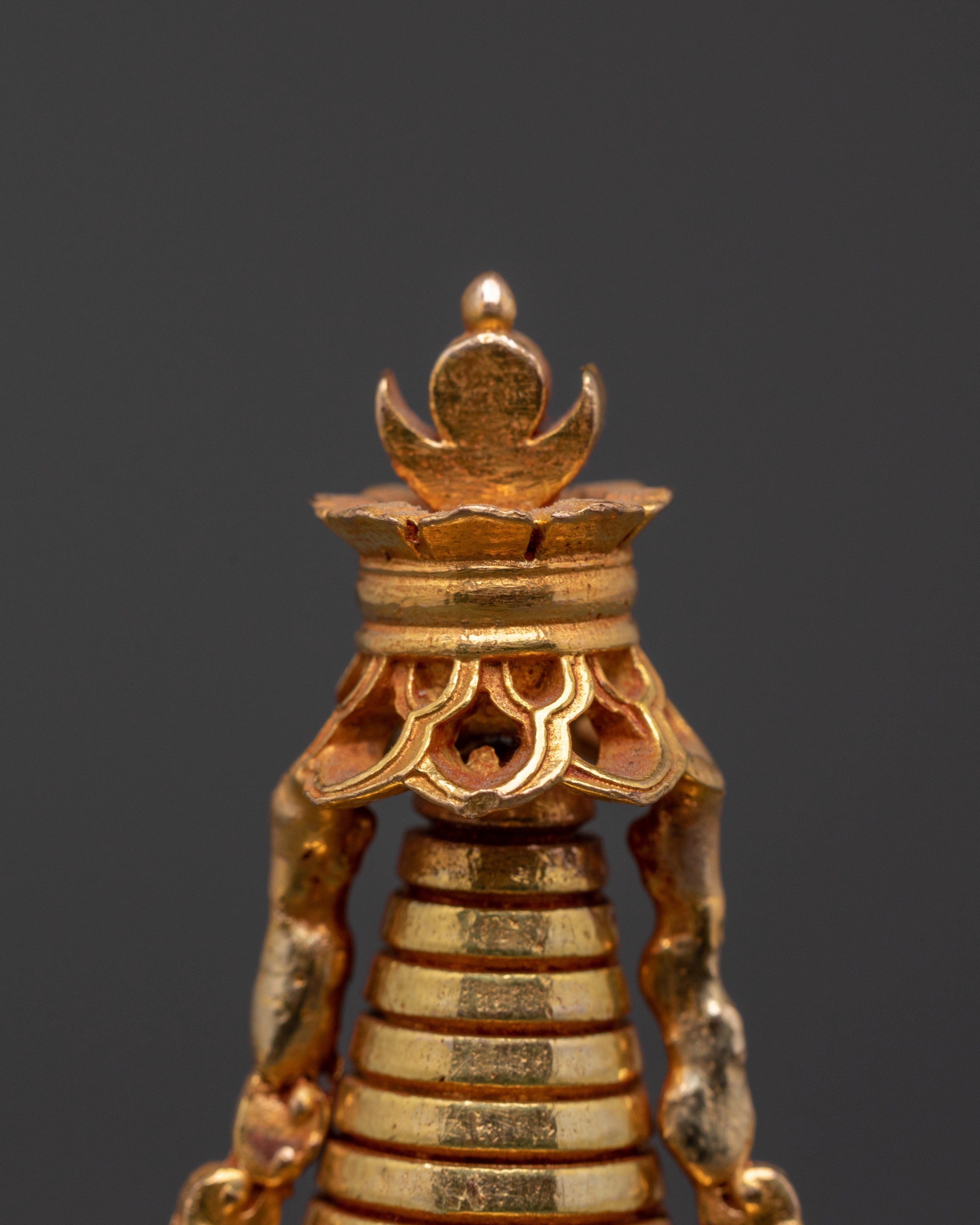 Buddhist Gold Plated Stupa Mound | Sacred Copper Altar Decoration