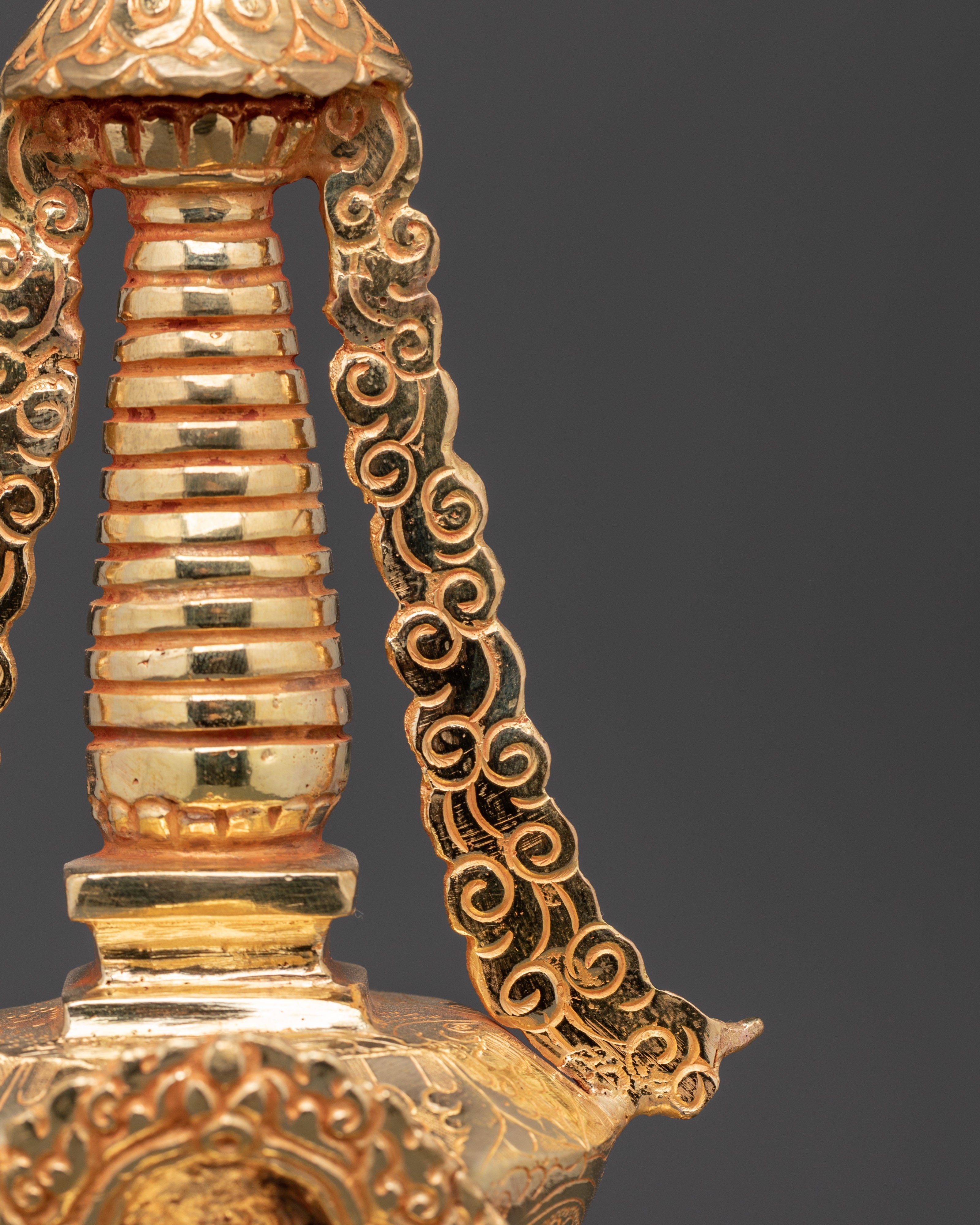 Gold-Plated Stupa Ritual Artifact | Handcrafted Copper Tibetan Stupa with Turquoise