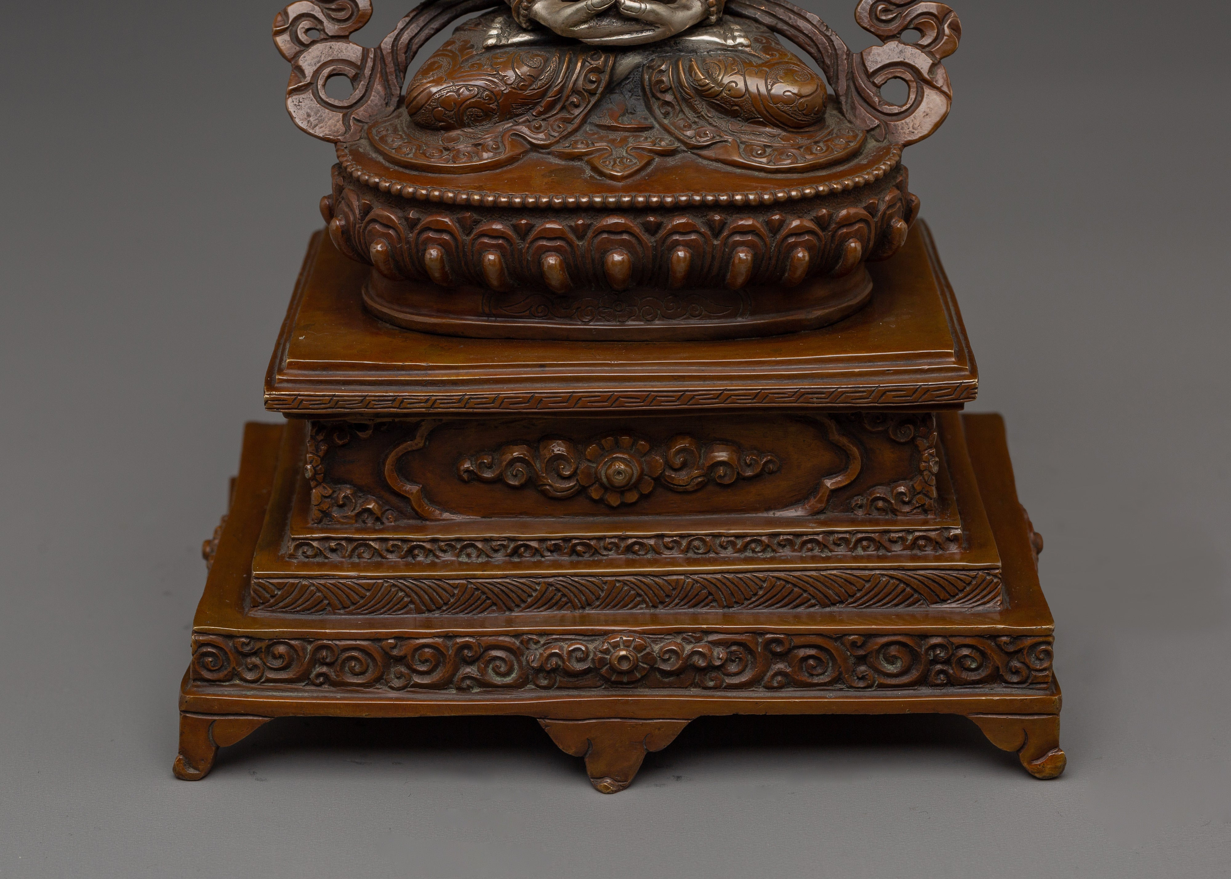 Amitayus Buddha Statue with Throne | Gold Gilded Copper Sculpture for Longevity