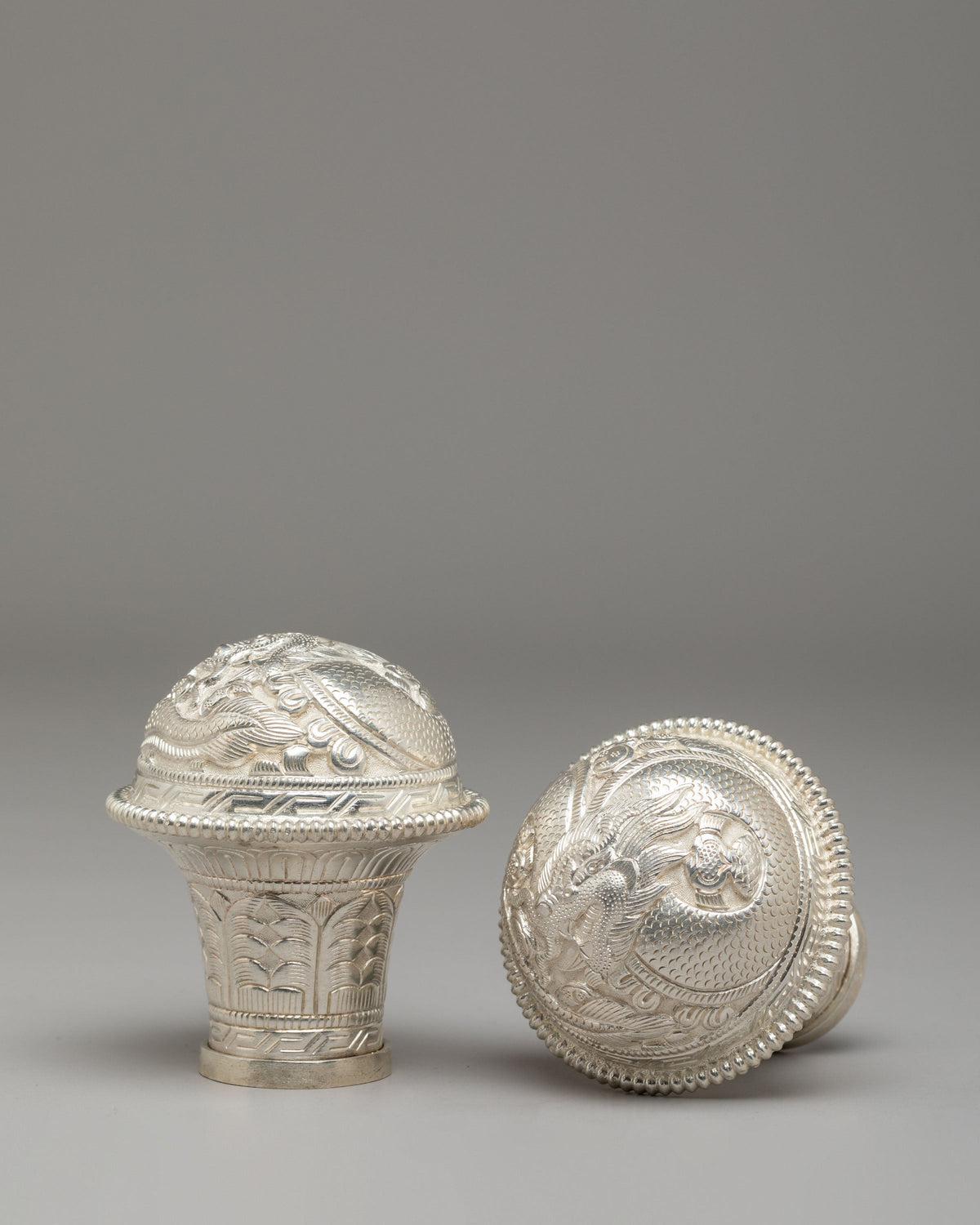 Silver Brocade Stick Cap | Sacred Silver Ritual Accessories