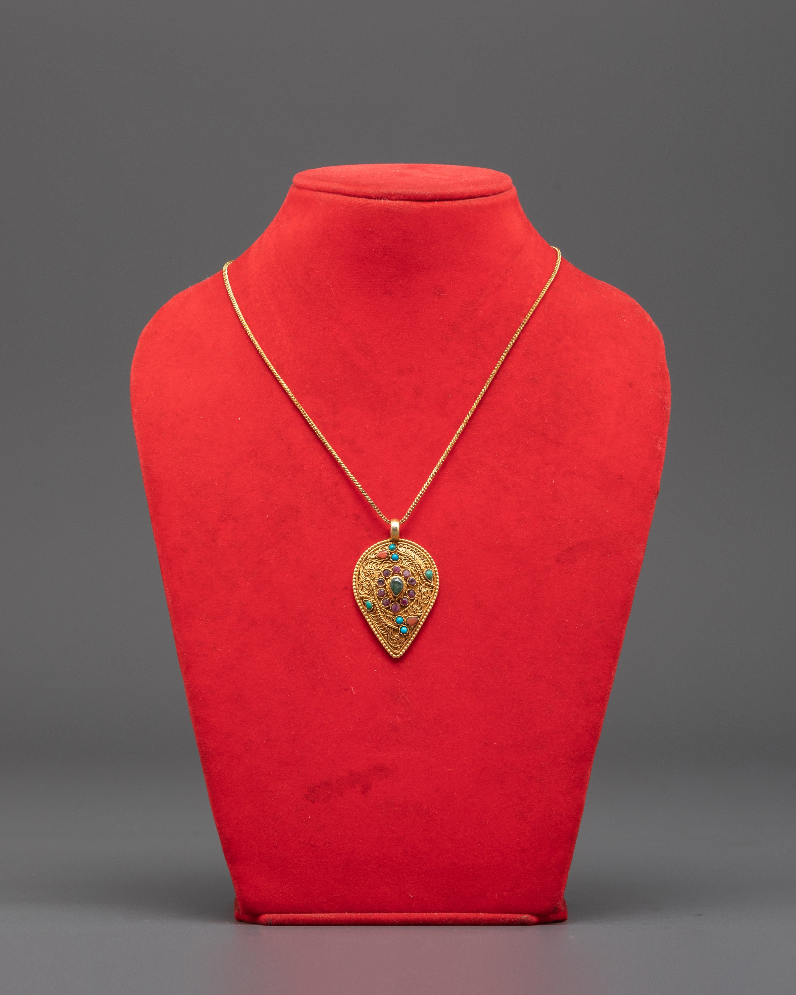 Filigree Silver Pendant with Gemstones