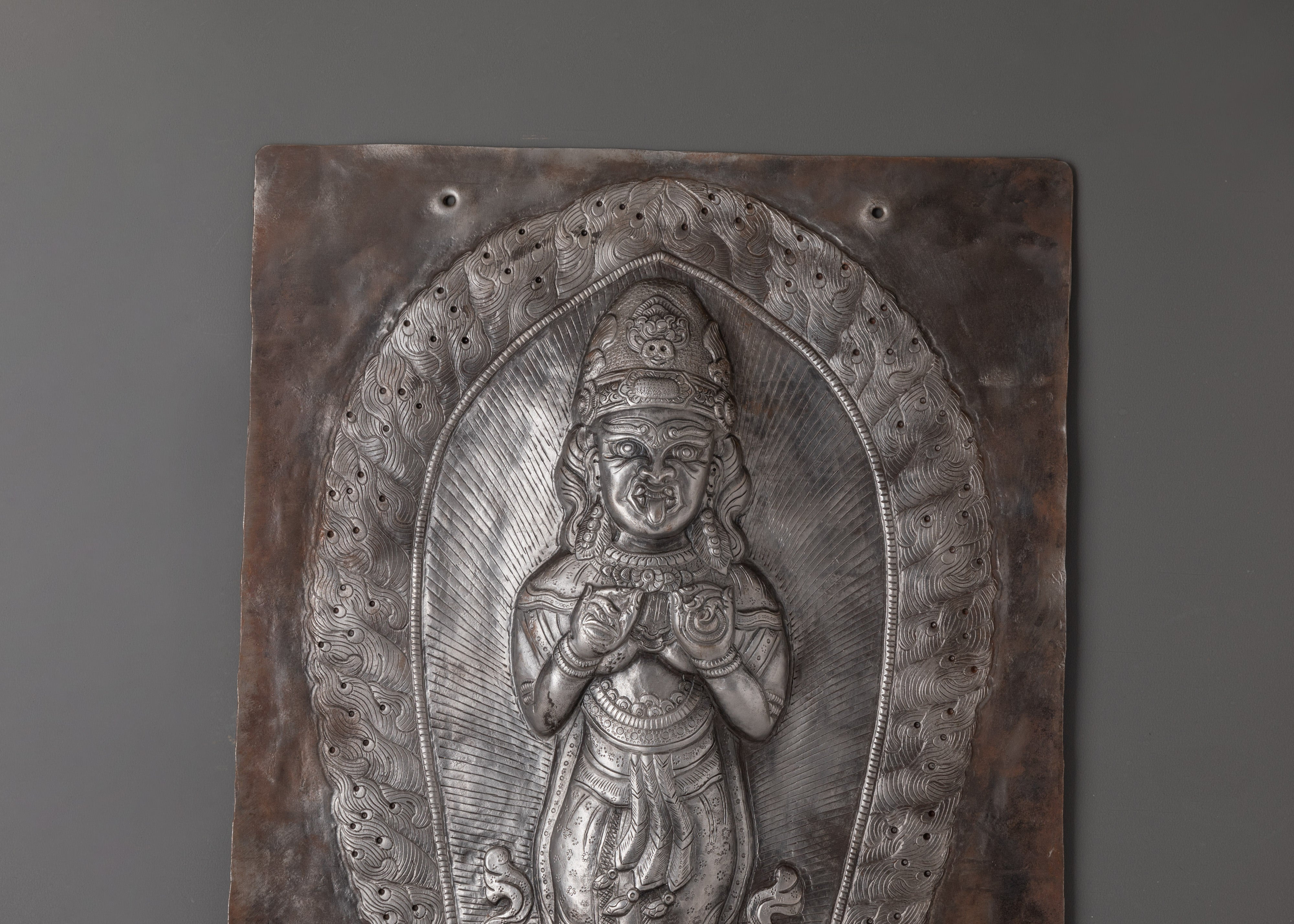 Handcrafted Iron Wall Hanging Buddha Panel | Tibetan Buddhist Metal Relief Art for Meditation