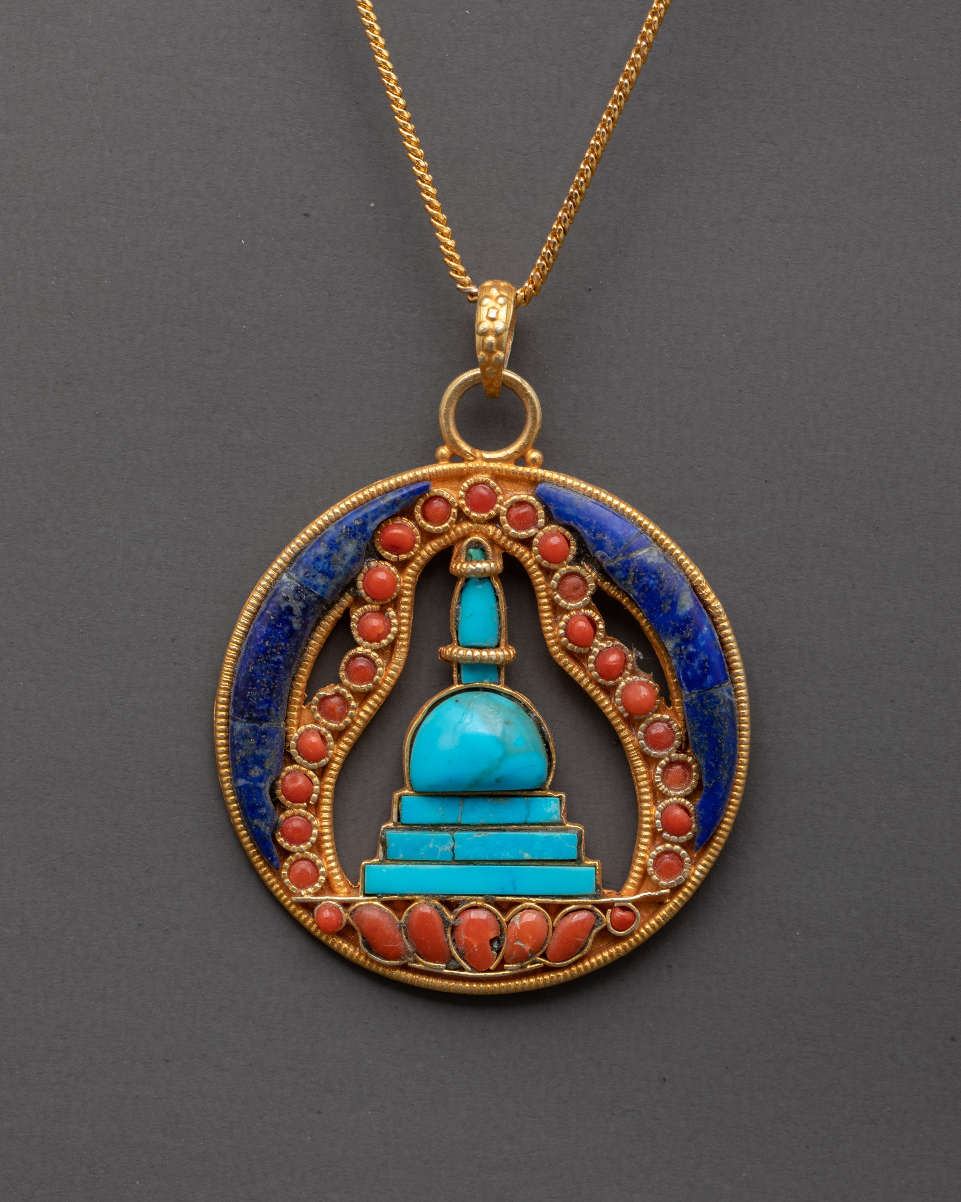 Silver Pendant With Coral, Turquoise and Lapis Lazuli