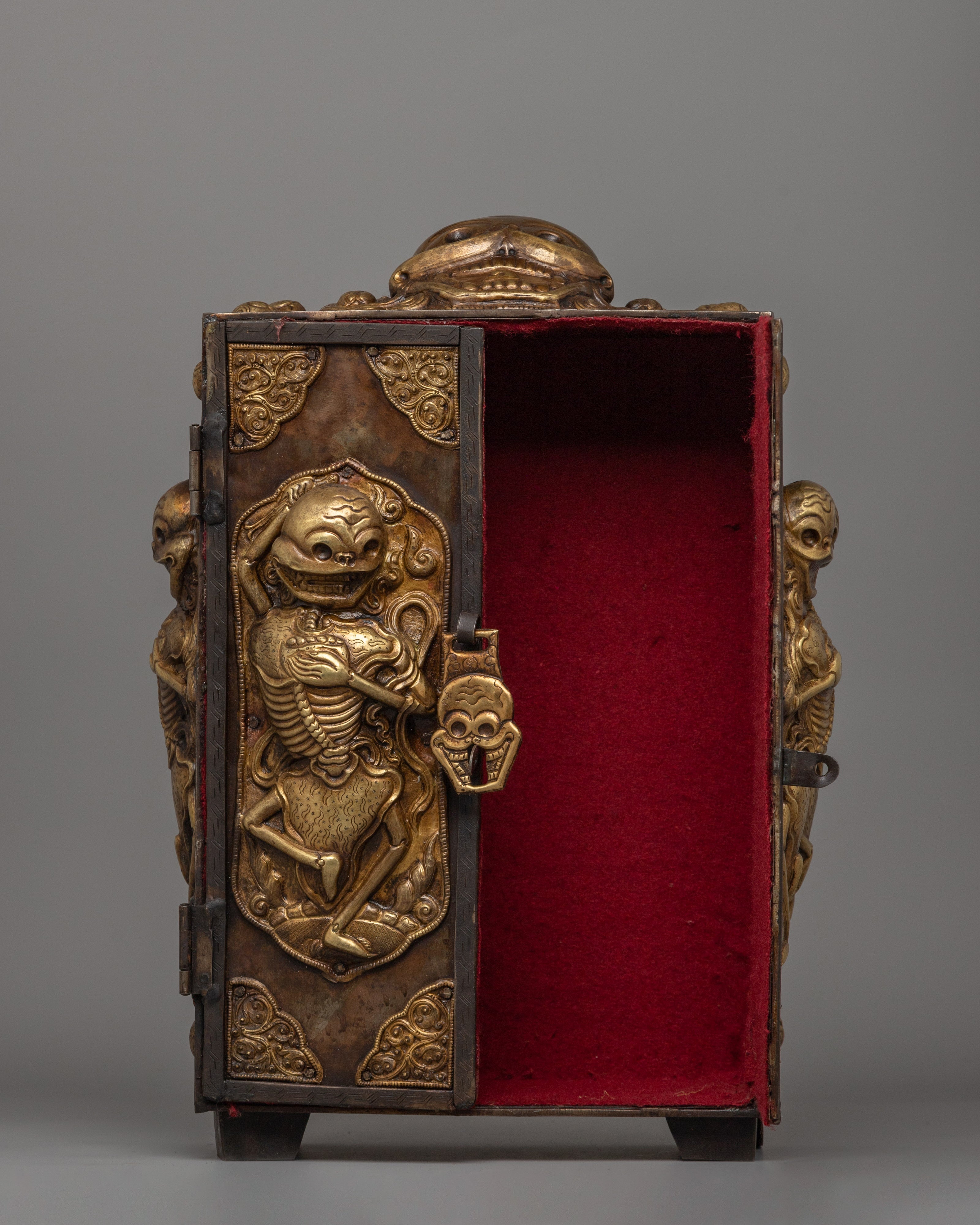 Large Spiritual Tibetan Ghau Box | Skull Themes Box