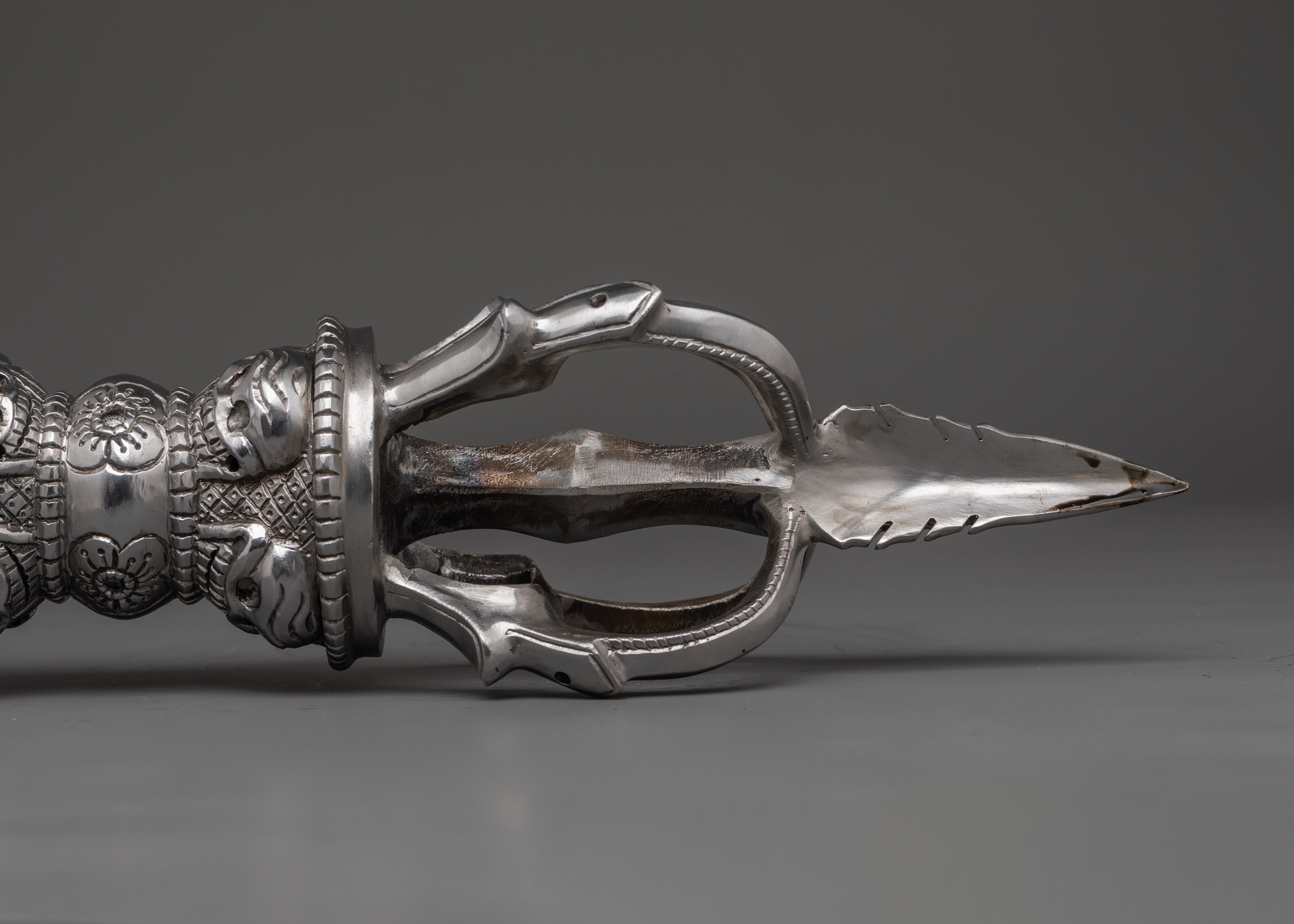 Tibetan Silver Vajra With Stand | Iron Buddhist Ritual Tool