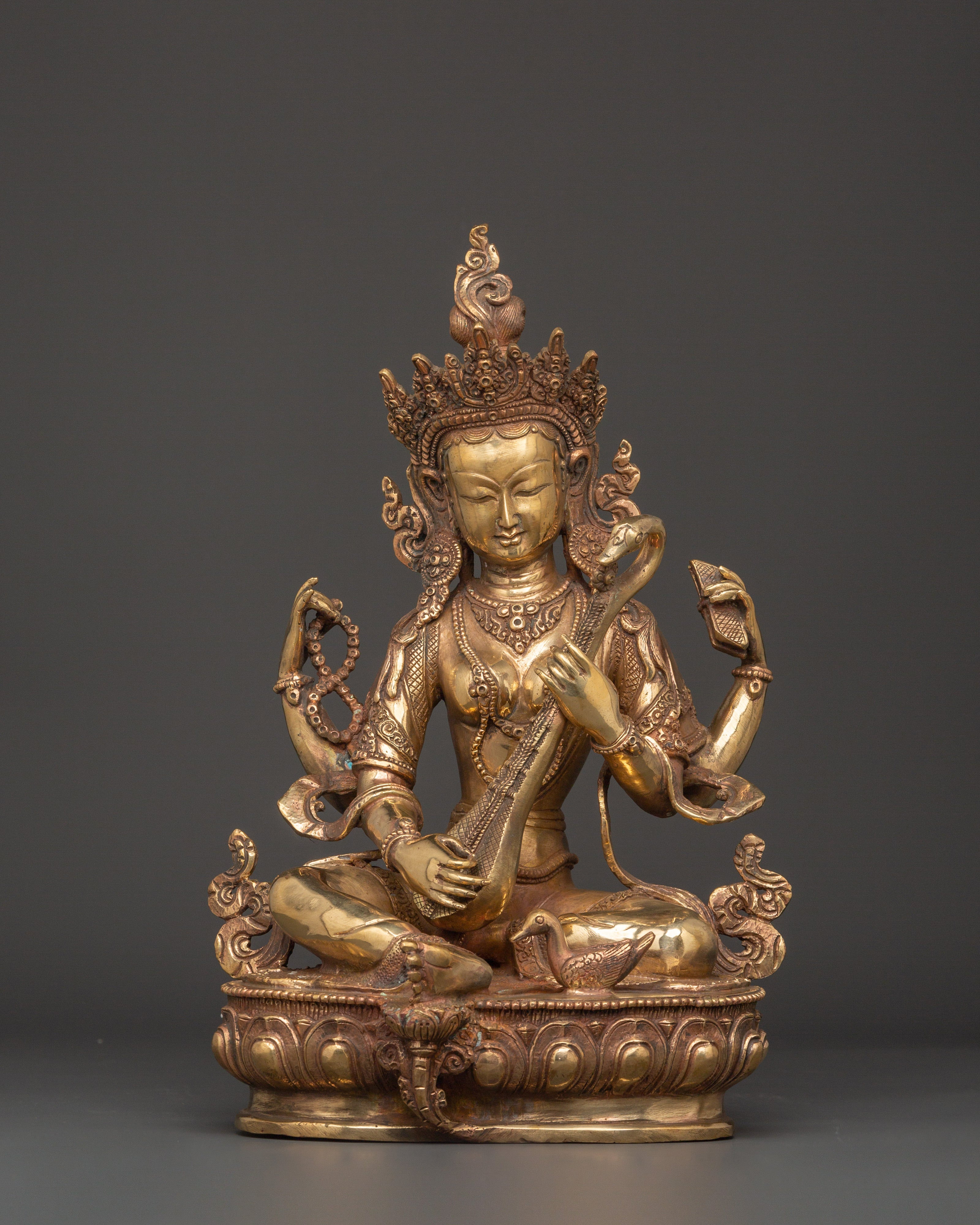 Saraswati Goddess Statue in Copper