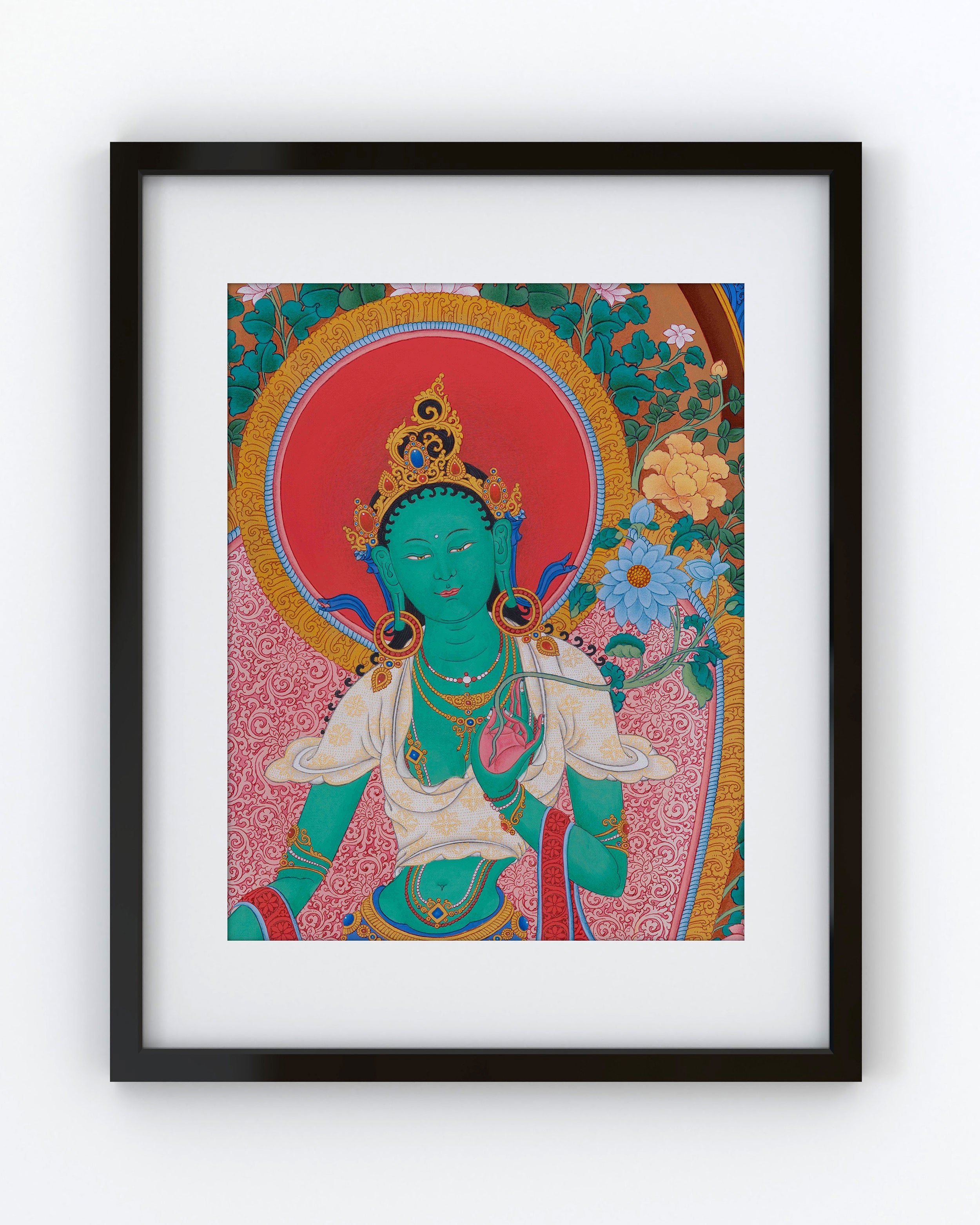 Compassionate Goddess Green Tara’s Enlightened Aura | Artistic Elegance in Giclée Canvas Print