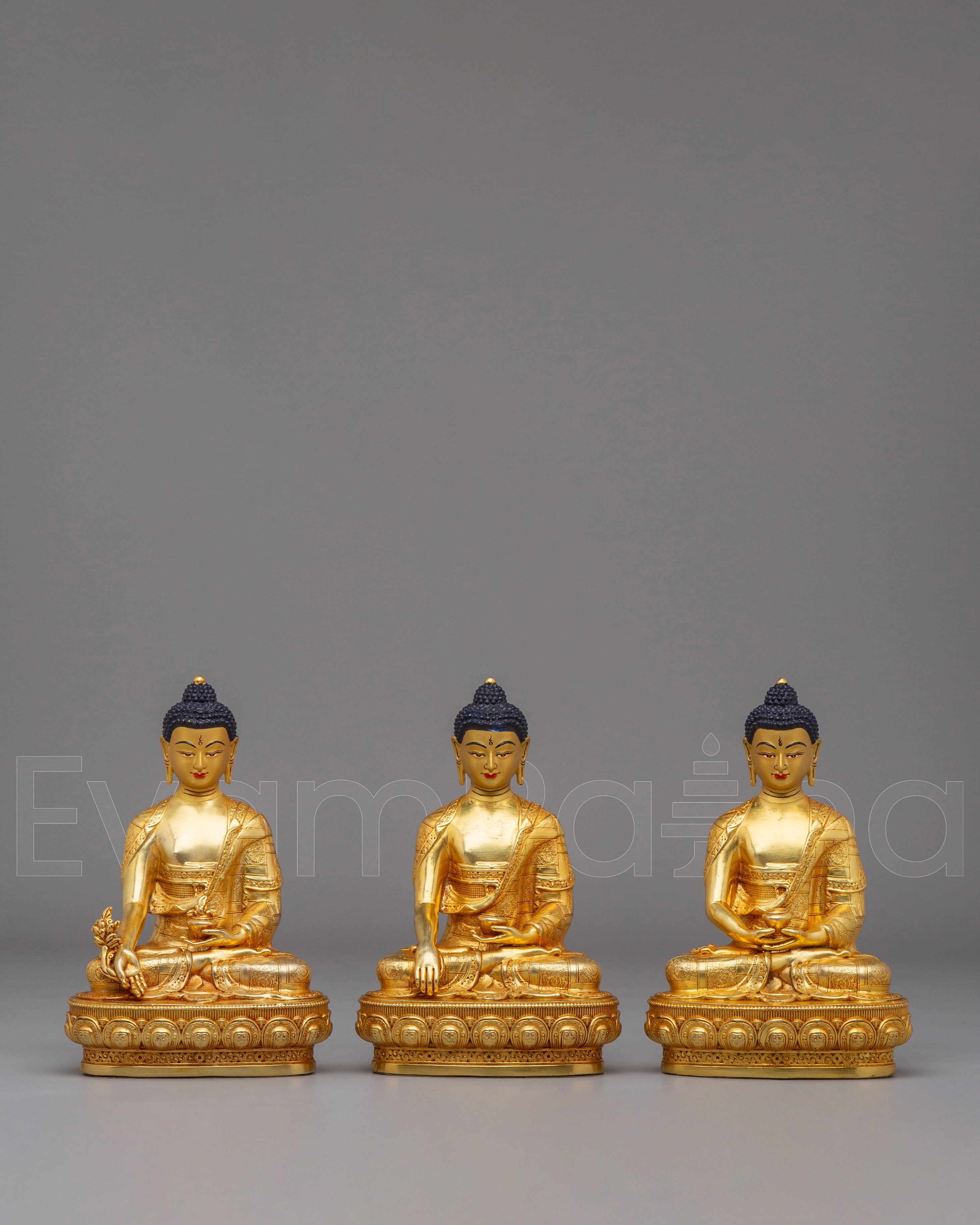Handmade Three Buddha Statue Set | Shakyamuni, Amitabha & Medicine Buddha