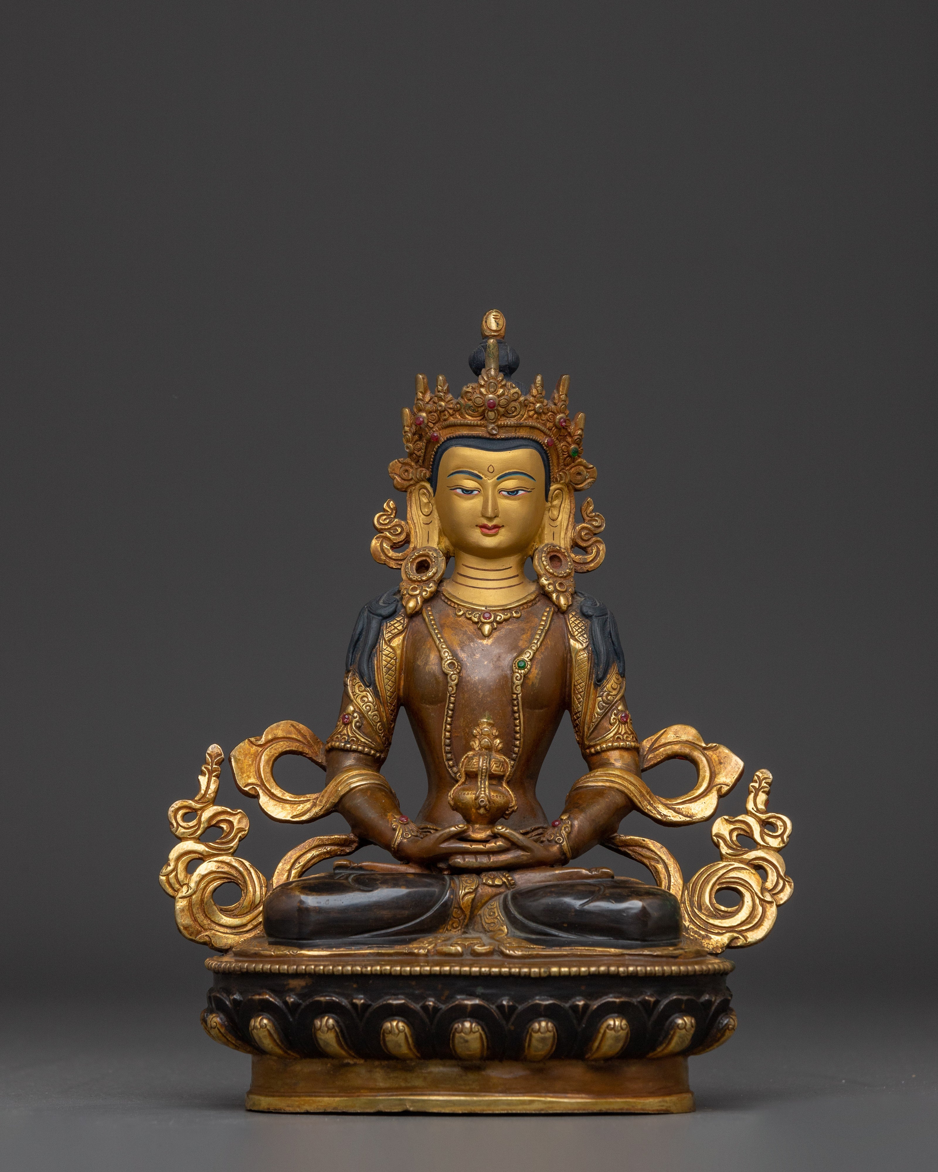 Himalayan Copper Art of Amitayus | 24K Gold Gilded Deity for Longevity and Blessings