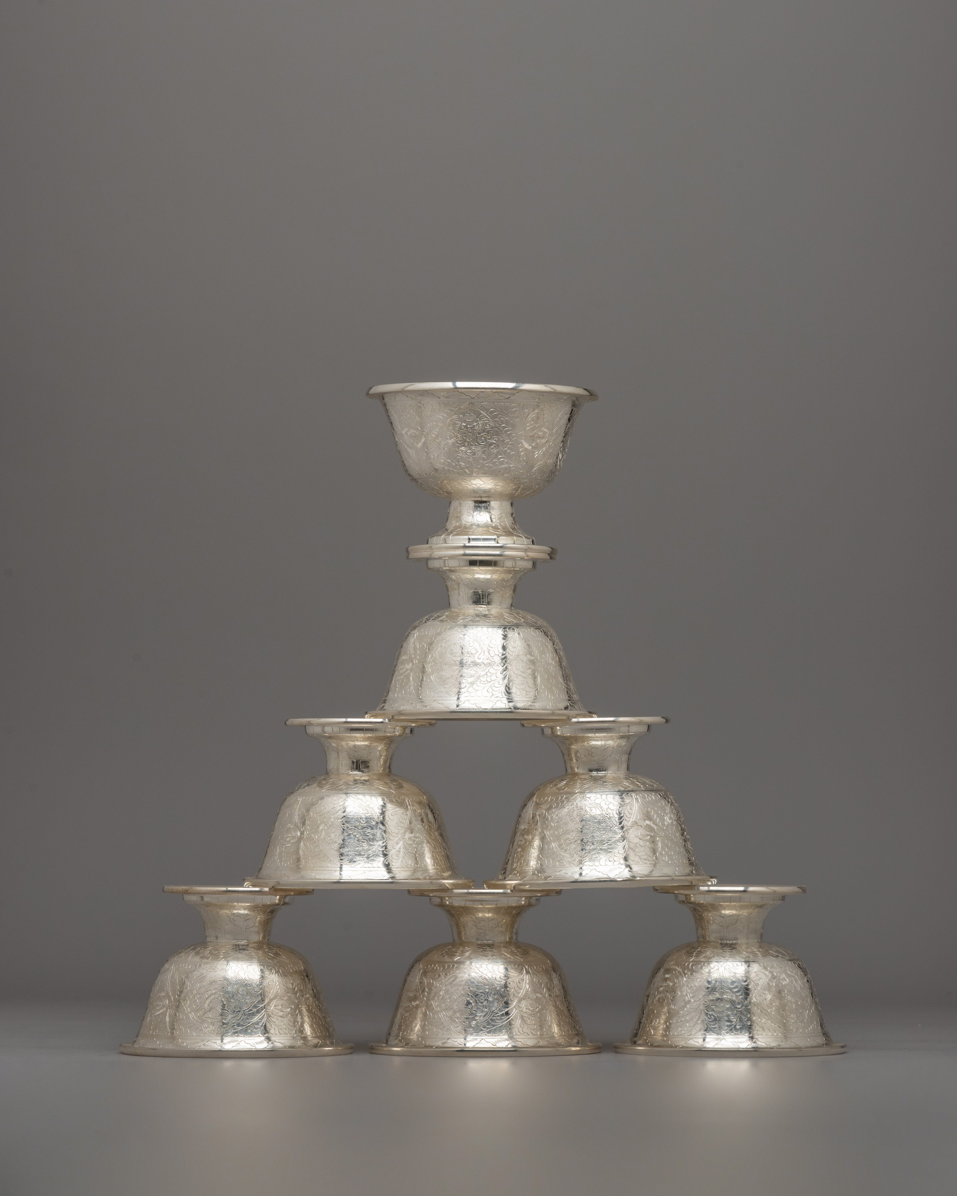 Religious Seven Set Silver Offering Bowl | A Symbol of Devotion and Respect