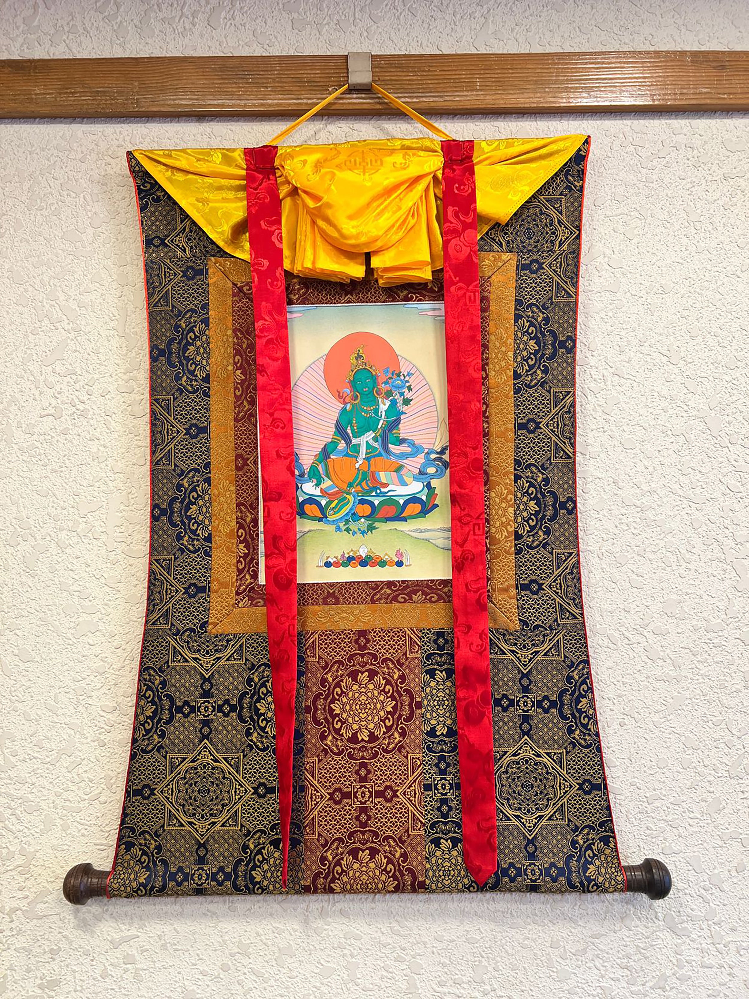 Green Tara Deity Art | Goddess of Compassion, Healing, and Protection | In BROCADE