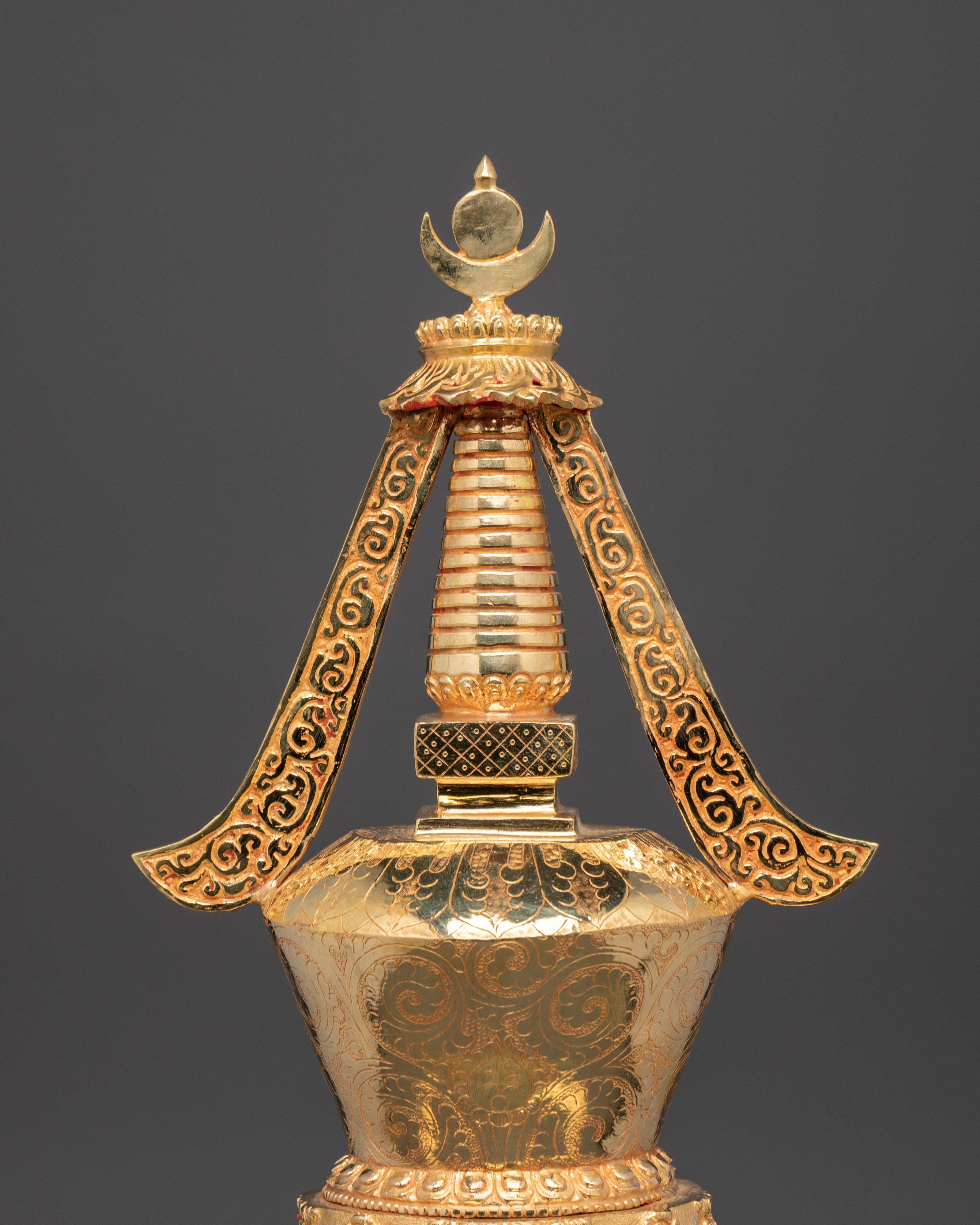 Tibetan Buddhist Stupa Sculpture | Gold Plated Copper Chorten