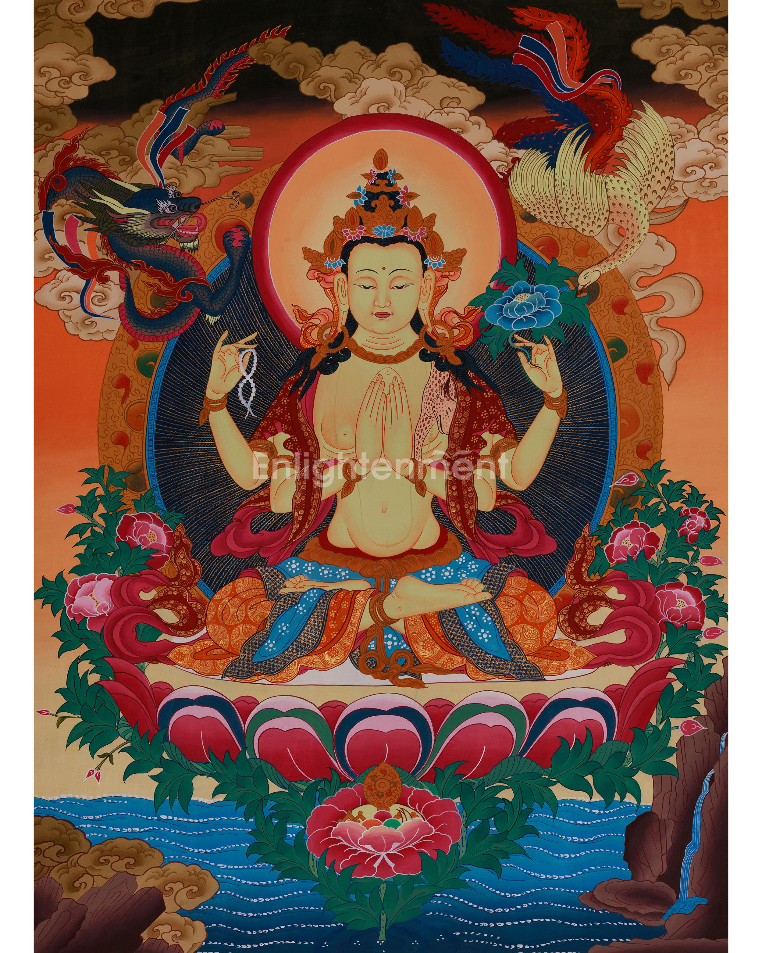 Himalayan Art Of Chenrezig | Tibetan Avalokiteshvara Thangka | Spiritual Altar