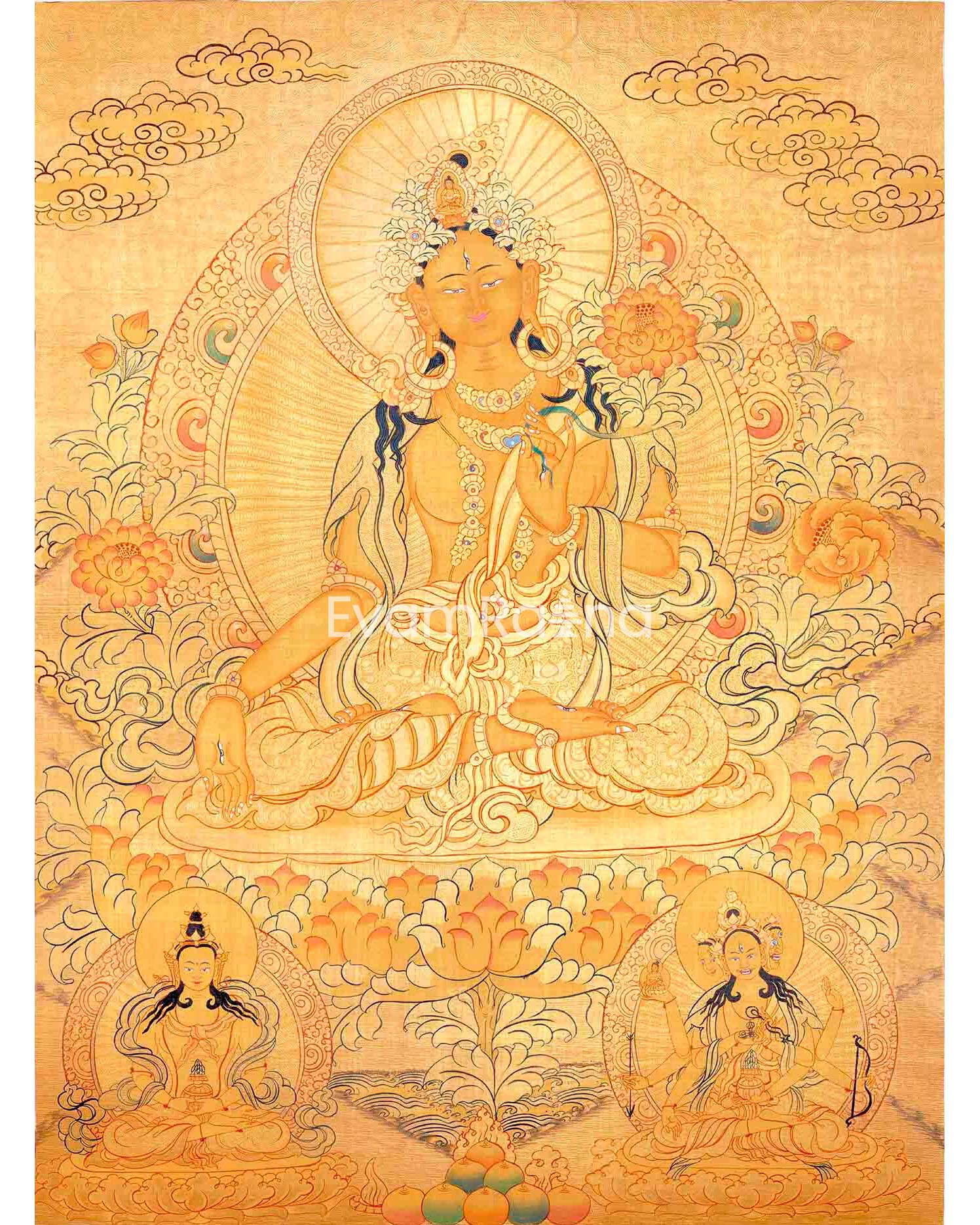 24K Gold Style White Tara Followed By Other Bodhisattvas