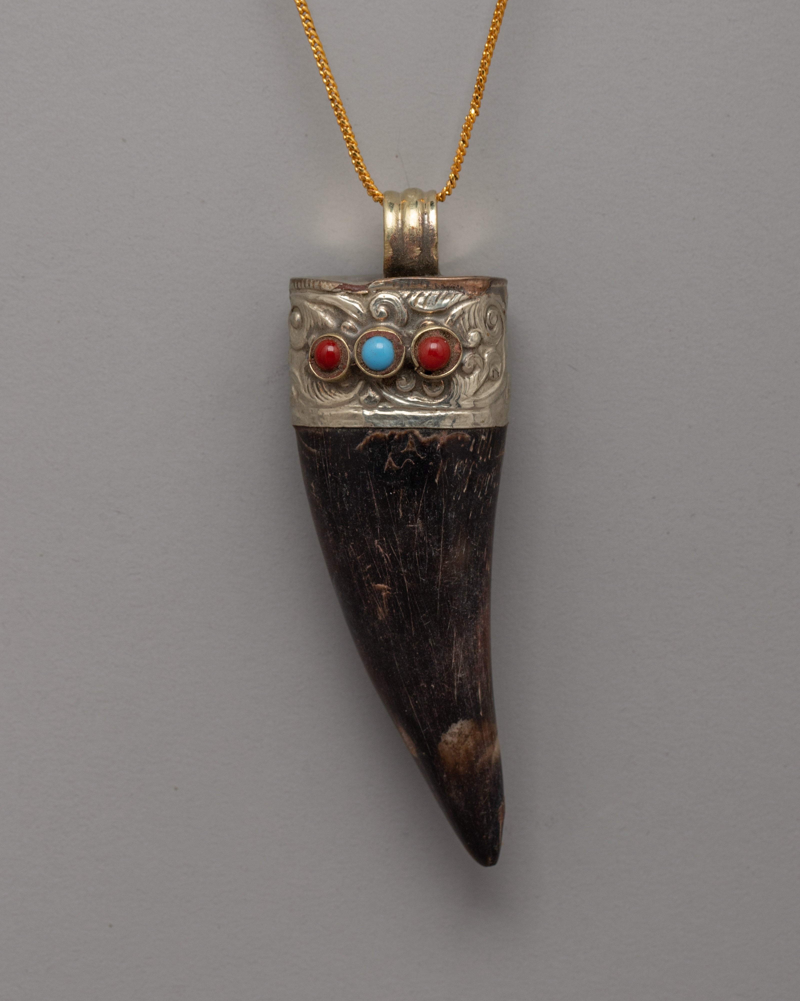 Ethically Made Goat Horn Pendant with Turquoise