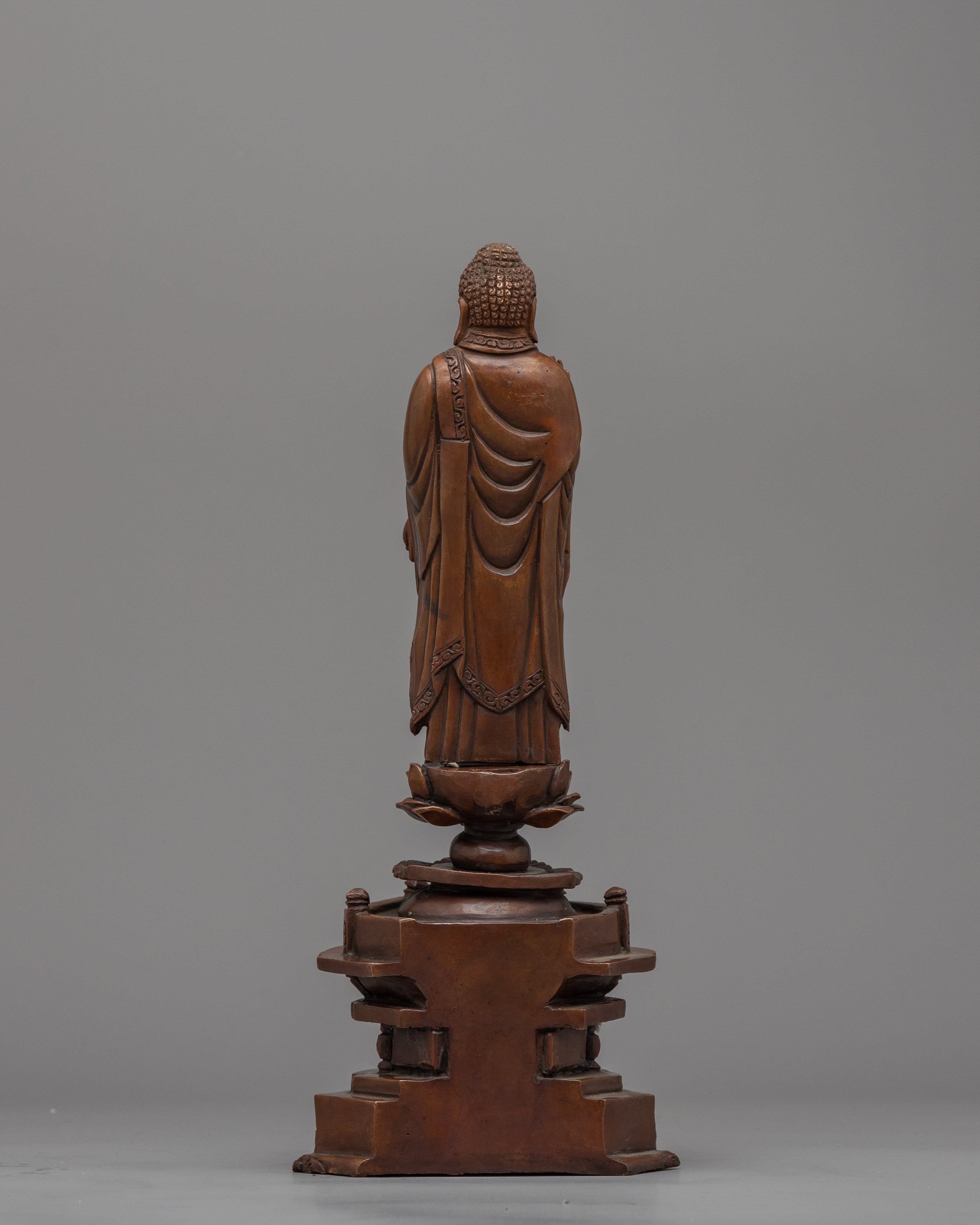 Standing Buddha Statue | Buddhist Oxidized Copper Statue