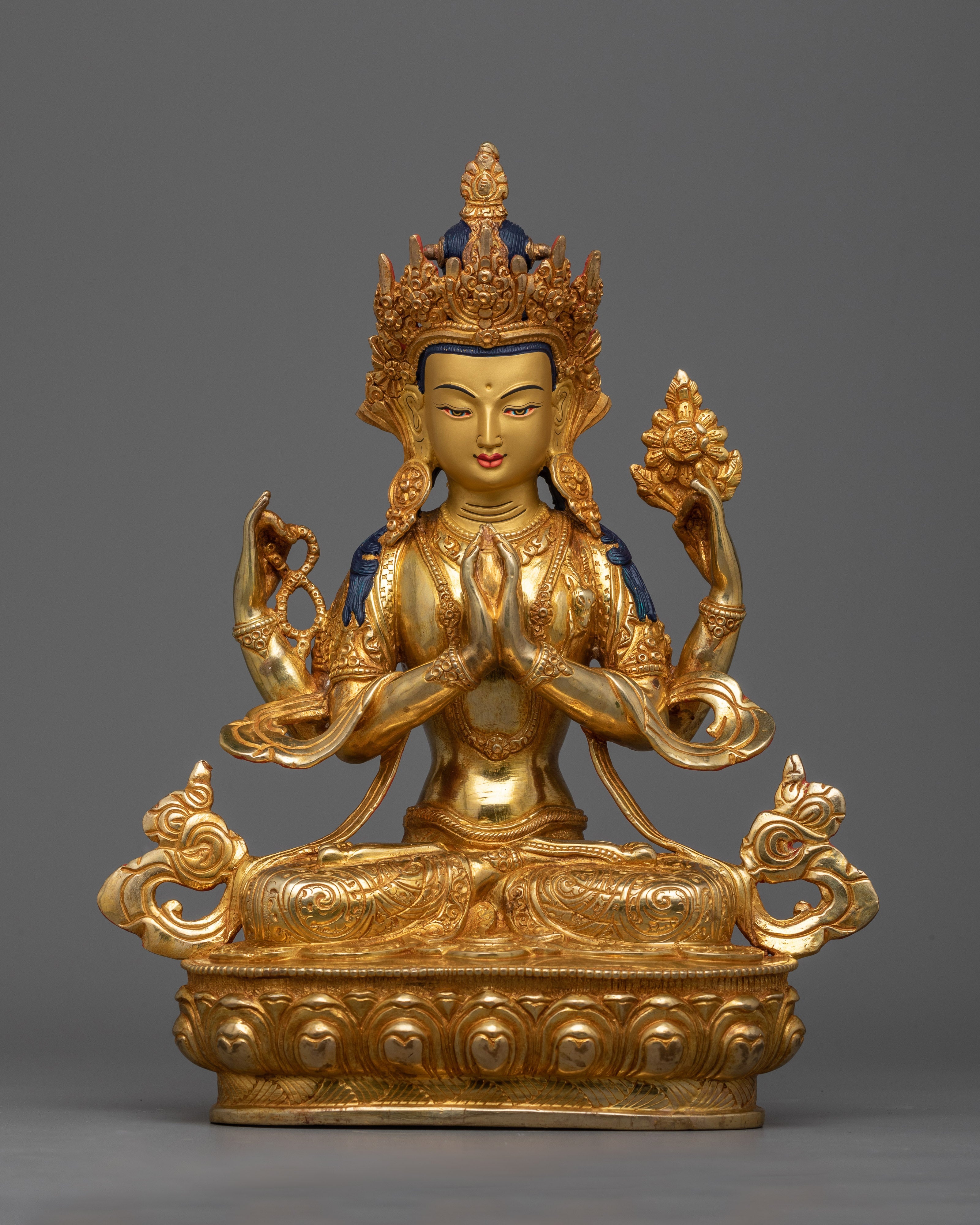 Four Arm Chenrezig Gold Statue