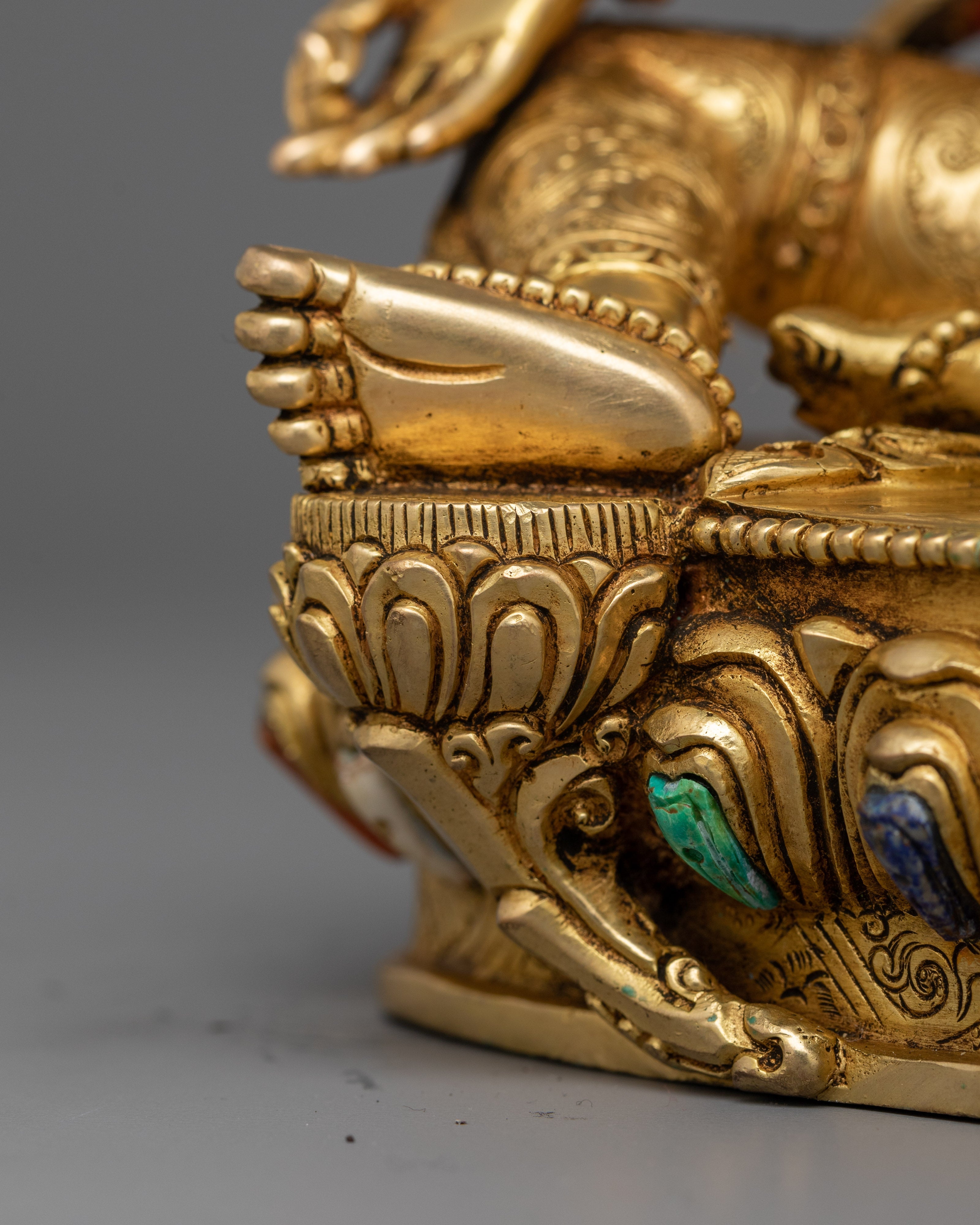 Ritualistic Green Tara Pure Land Statue | 24K Gold Gilded Tibetan Bodhisattva Sculpture