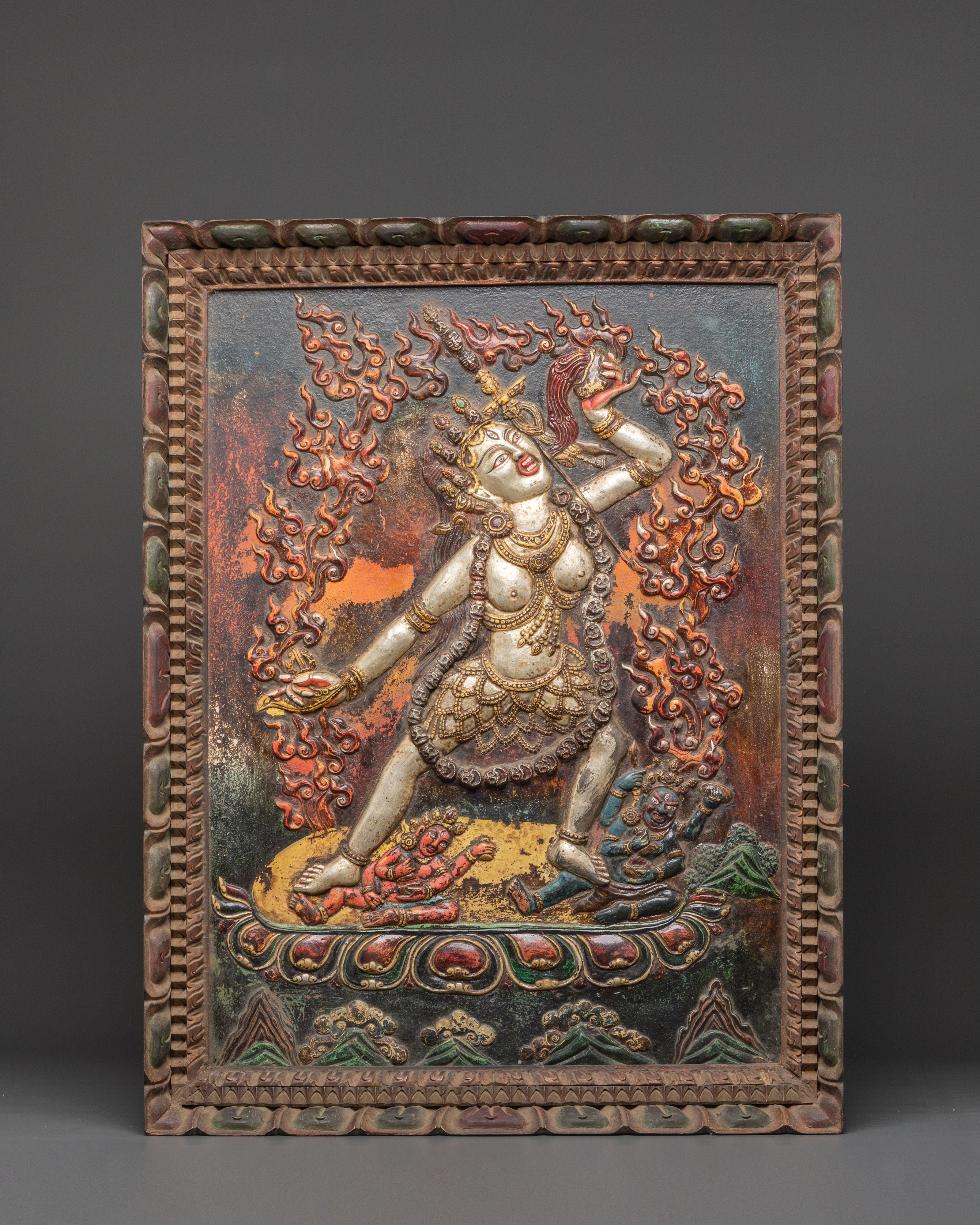 Vajrayogini Wooden Frame Wall Hanging | Sacred Tibetan Buddhist Art