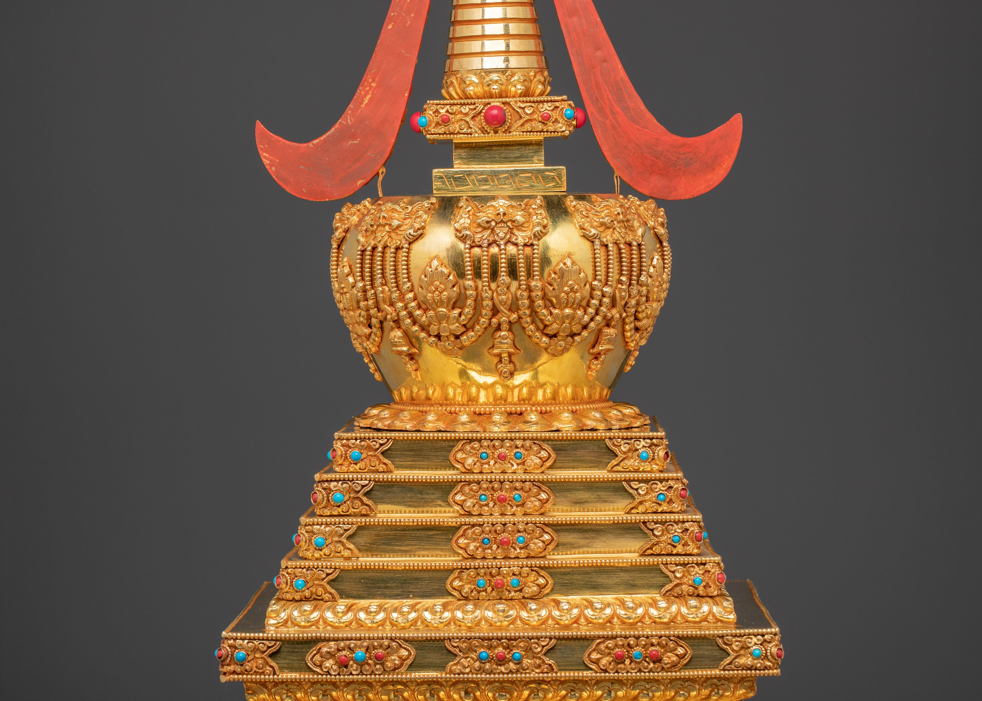 Turquoise Coral Stupa for Tibetan Altar & Meditation