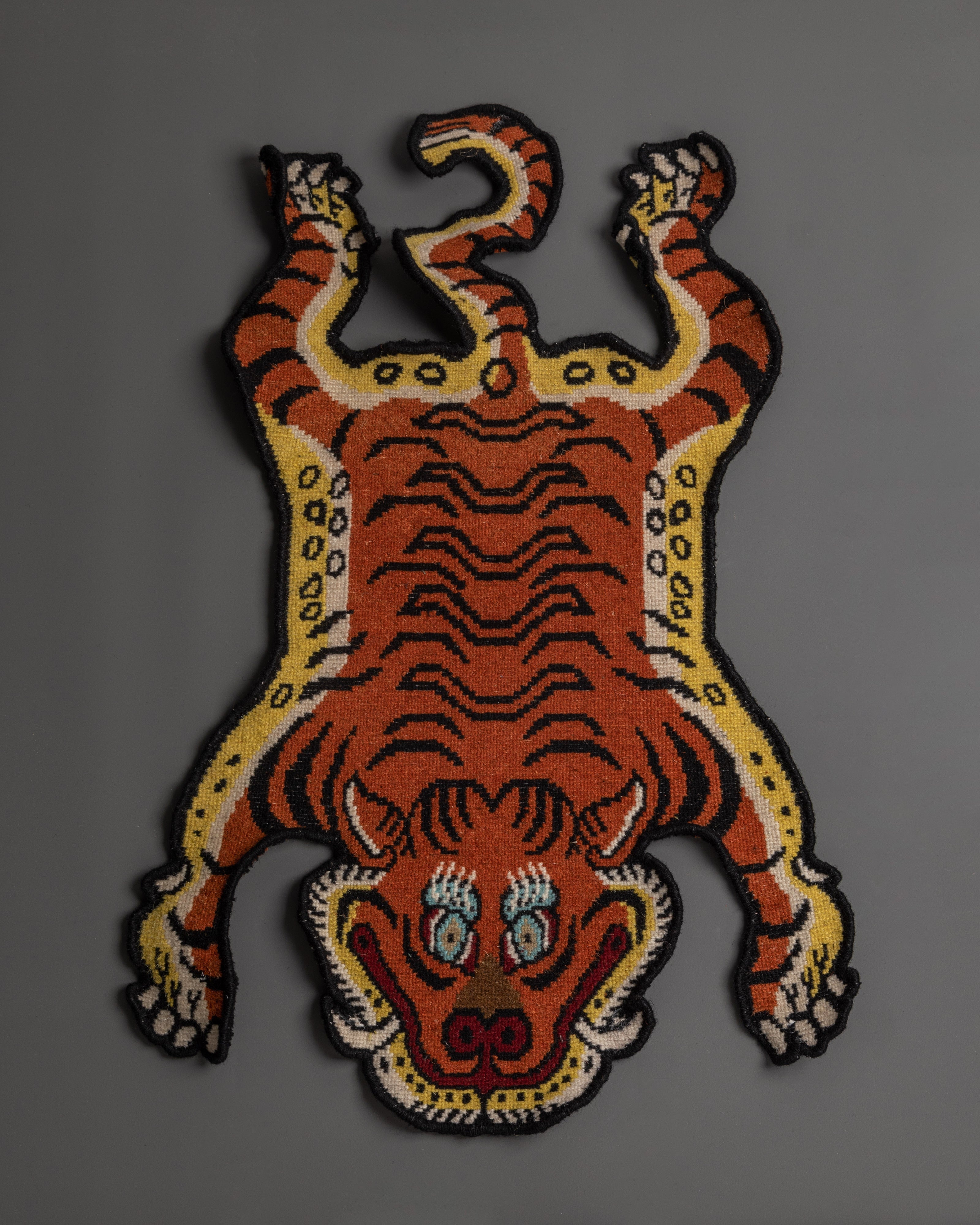 Tibetan Wool Hand-Knotted Tiger Rug | Colorful Rug, Tibetan Textile