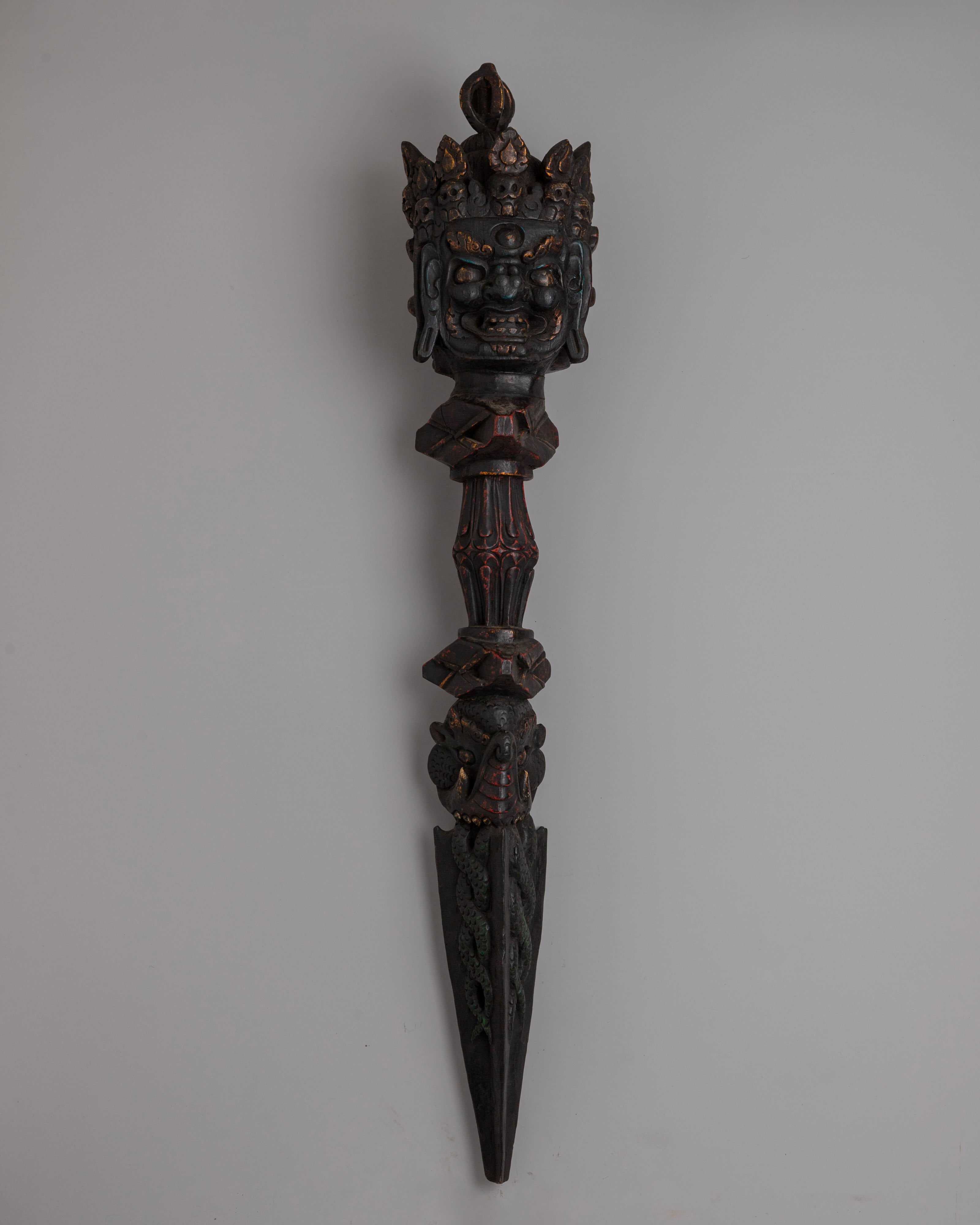 Hand-Carved Wooden Phurba Dagger