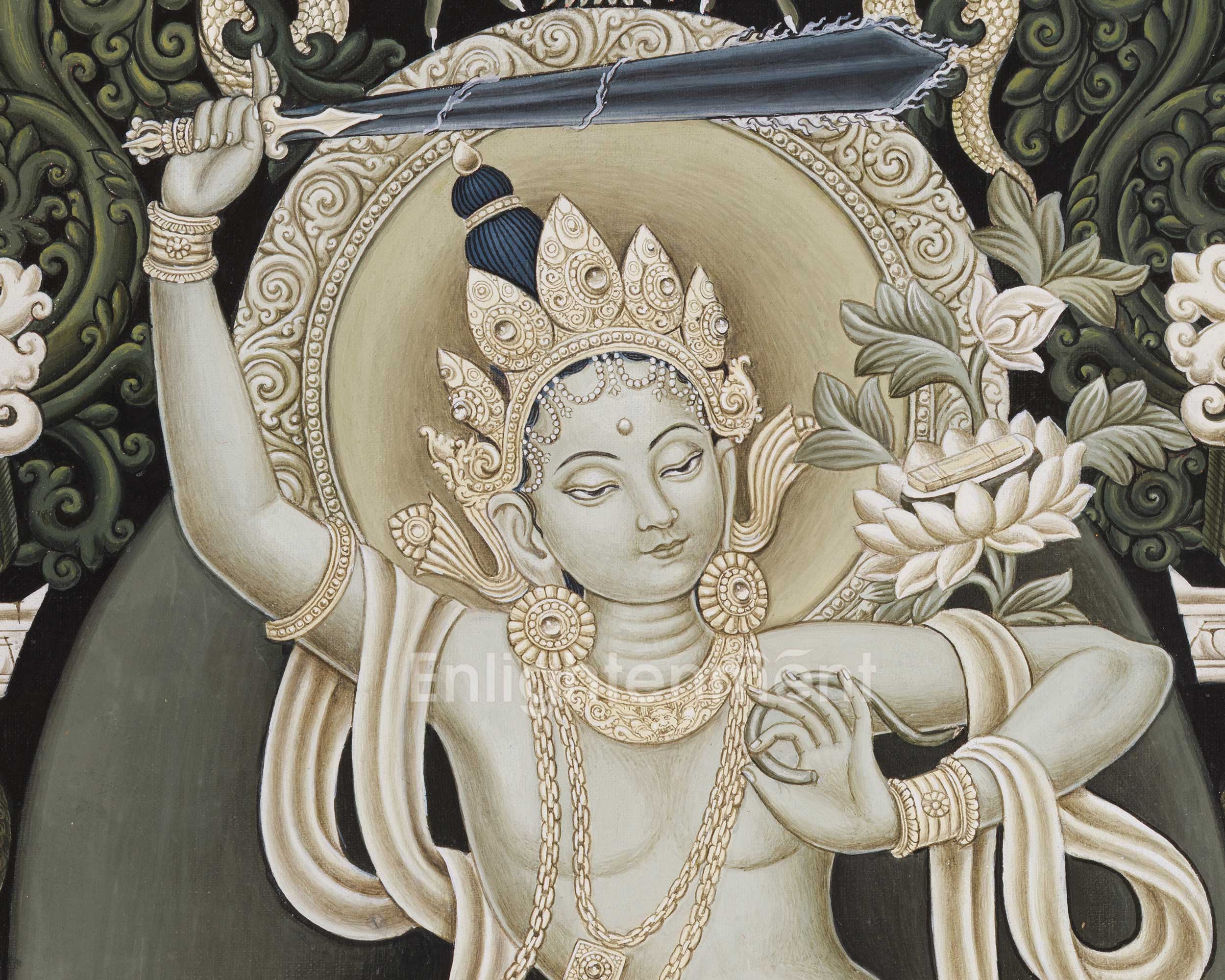 Bodhisattva of Wisdom Manjushri Thangka | A Monochrome Paubha Style Painting