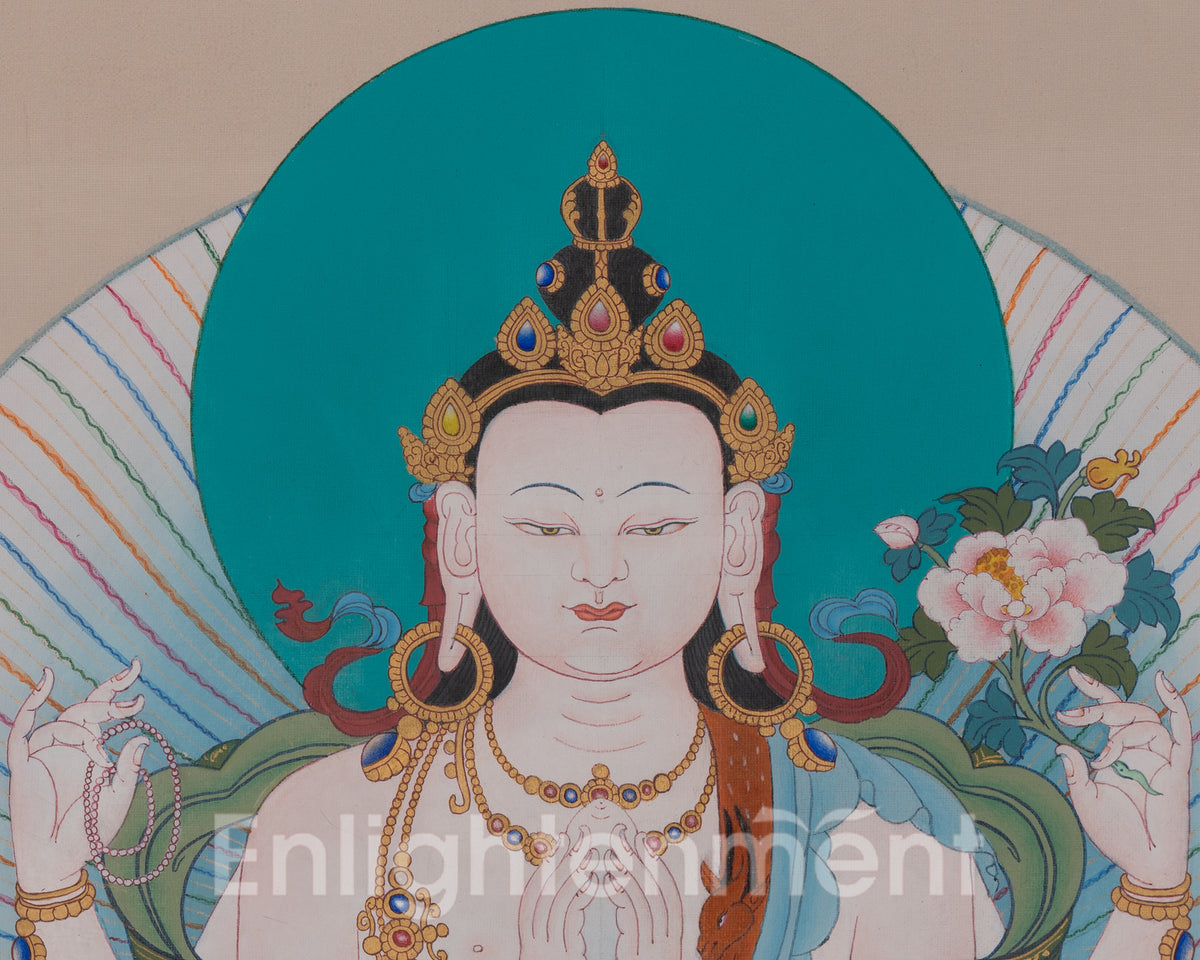 Chenrezig Sacred Thangka Art | Avalokiteshvara Art | Compassion Buddha