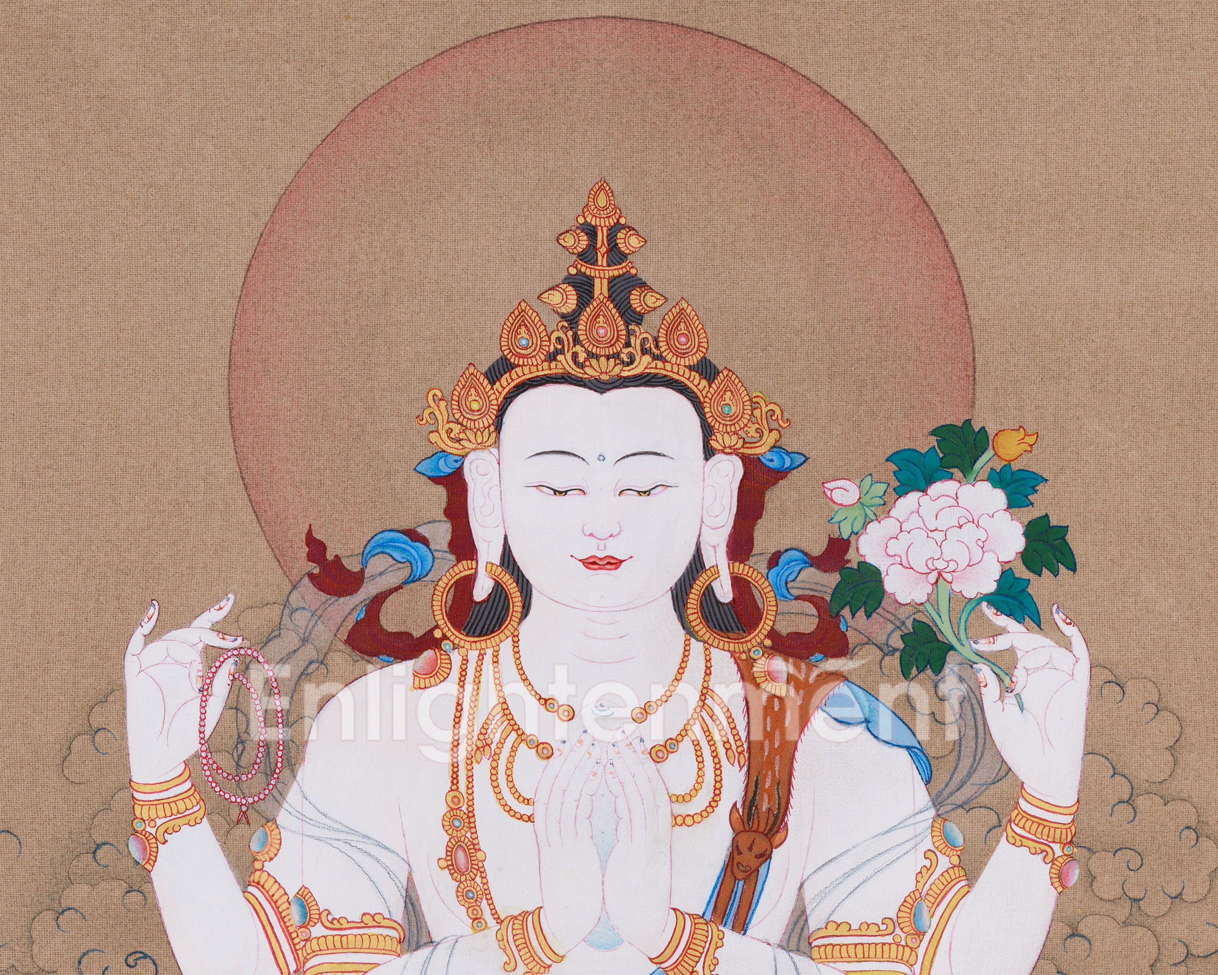 Hand-Painted Bodhisattva Chenrezig Buddha | Compassionate Deity for Healing and Peace